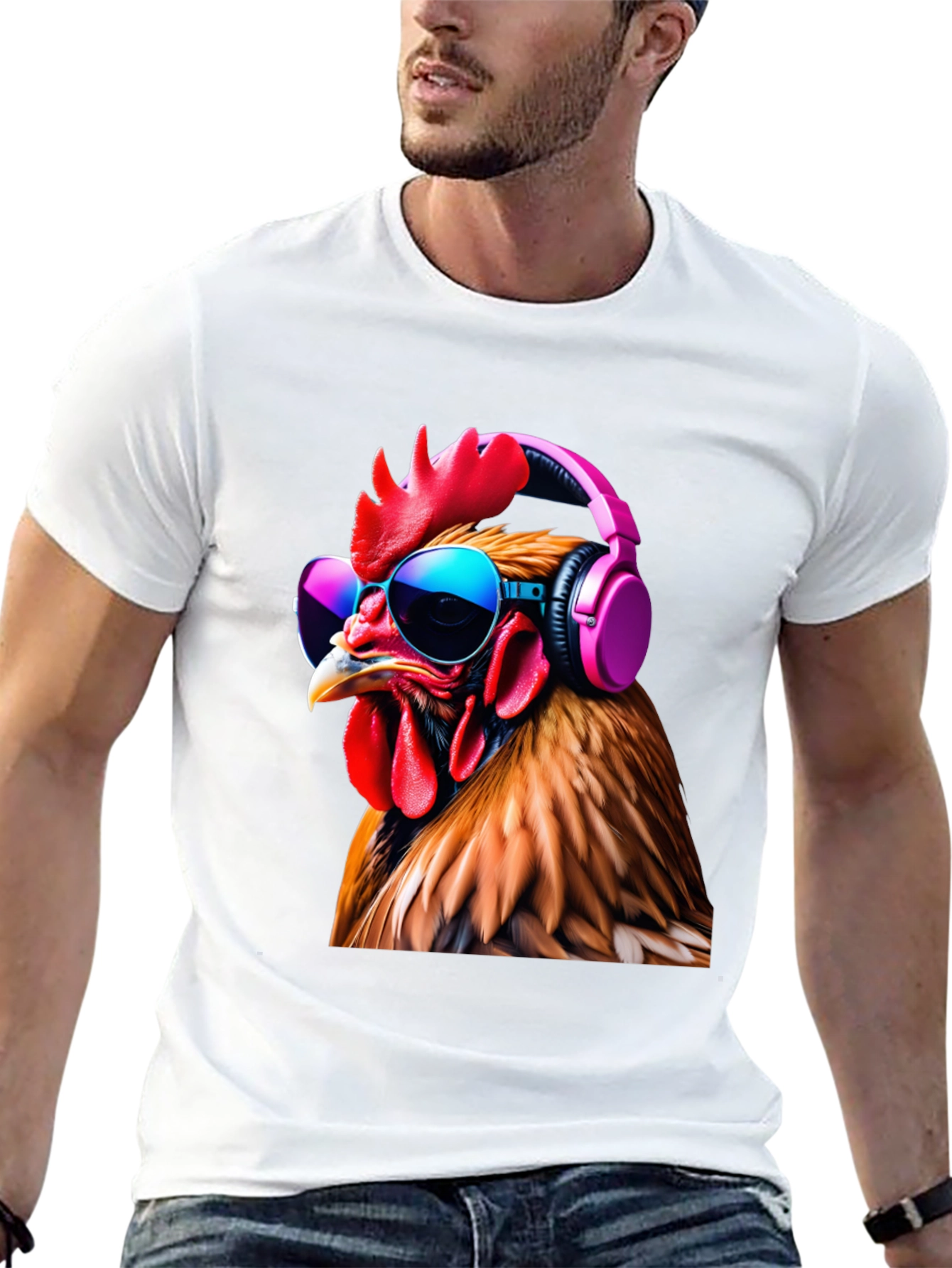 Cool Chicken T-Shirt with Headphones and Sunglasses