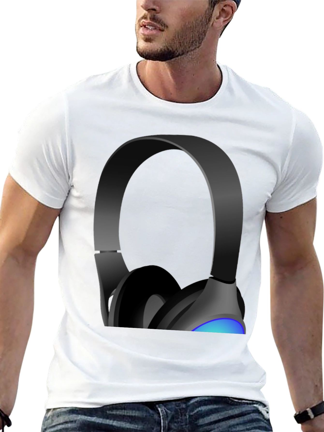 Headphones Graphic Tee - Black Cotton Blend
