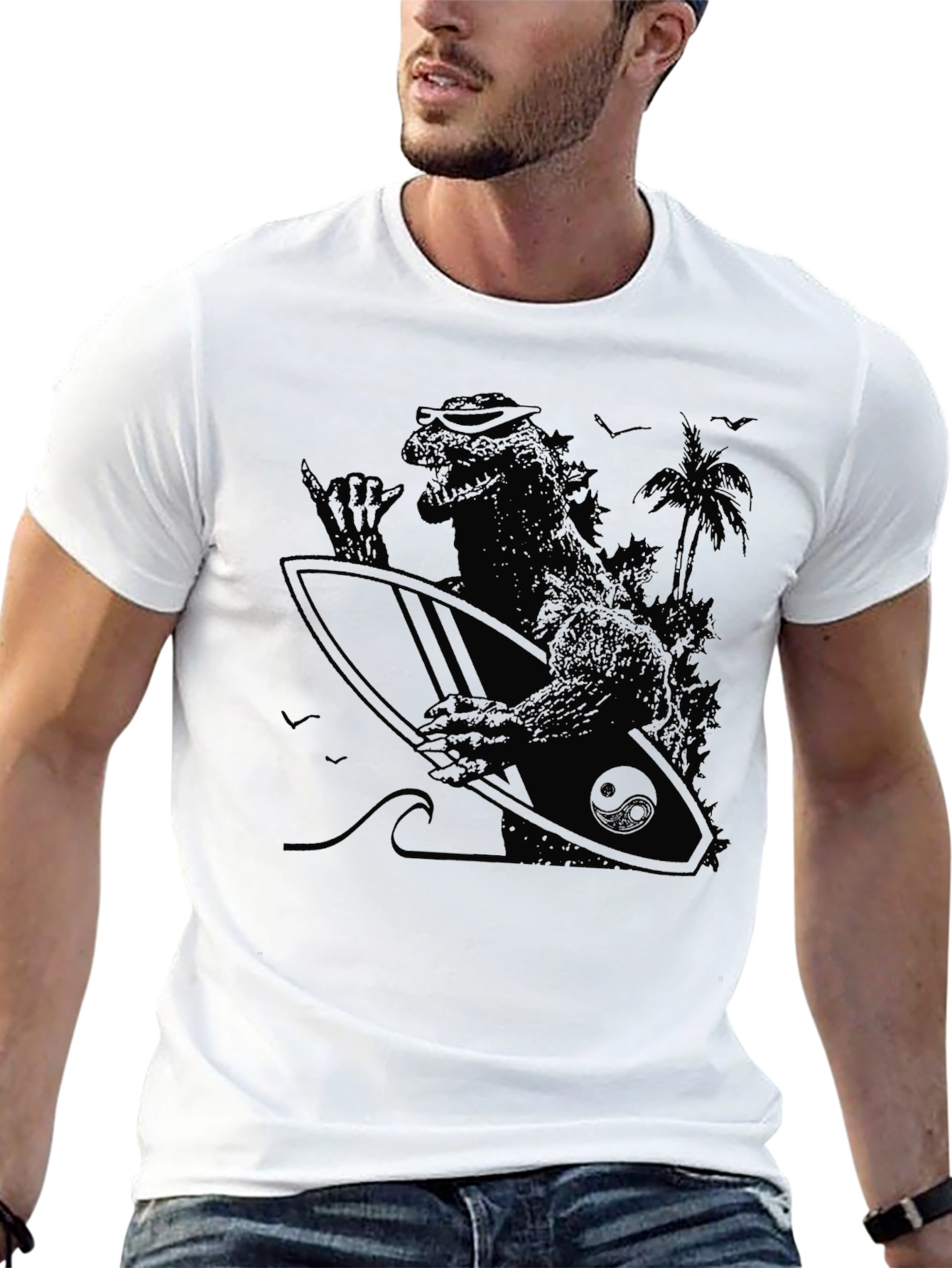 Surfing Godzilla T-Shirt - Black