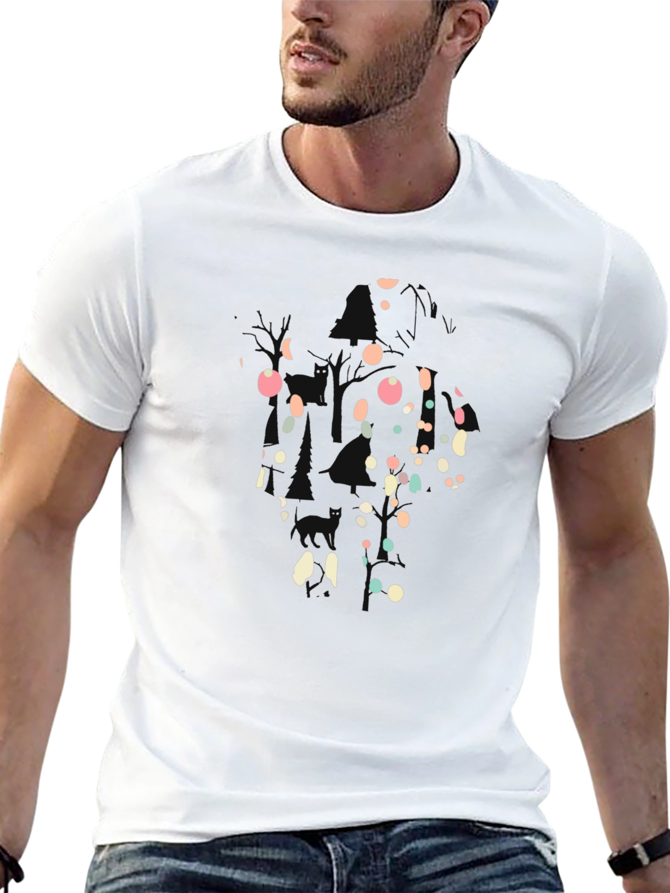 Abstract Polka Dot Graphic Black T-Shirt