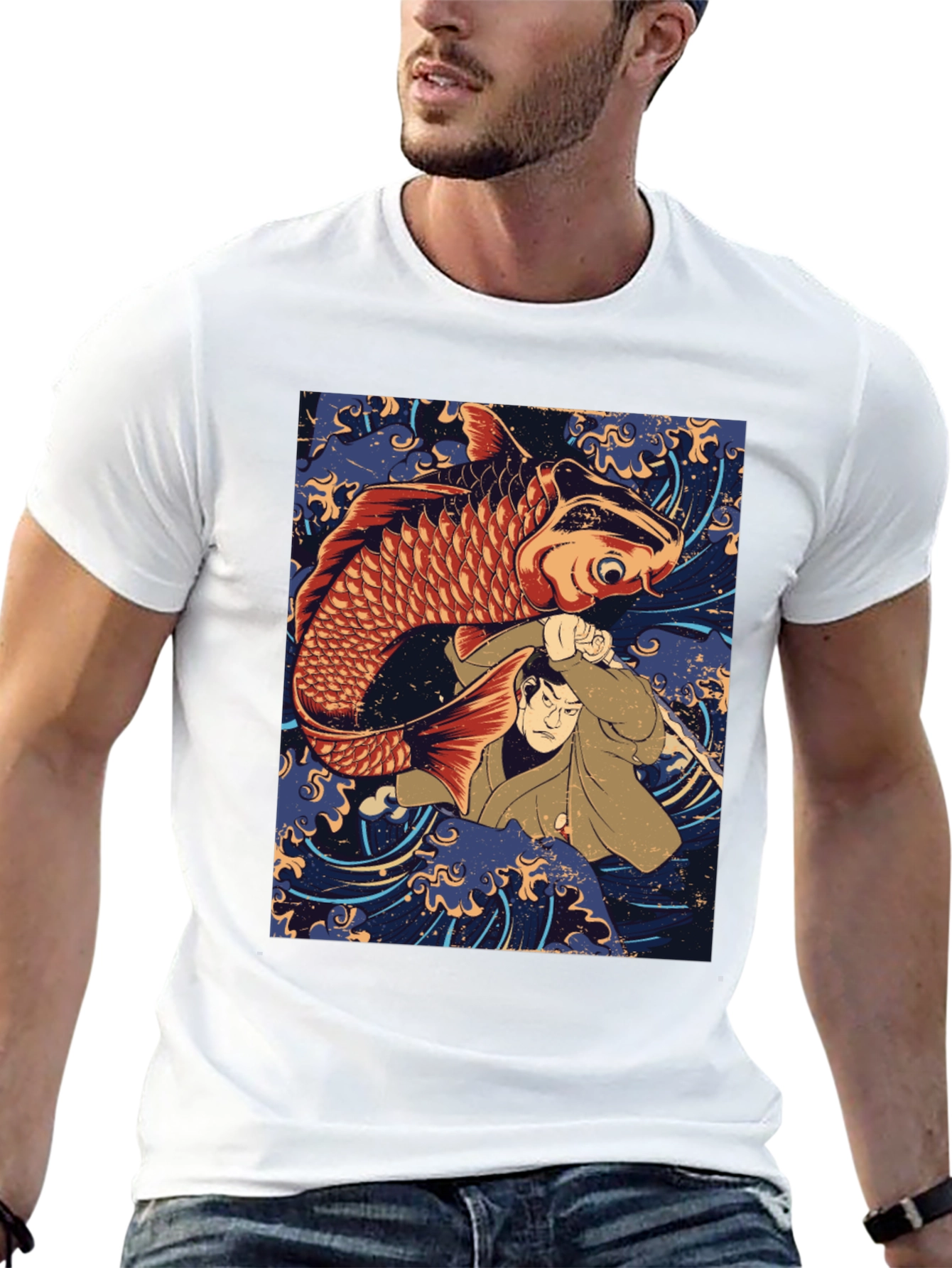 Koi Fish & Samurai T-Shirt - Graphic Tee