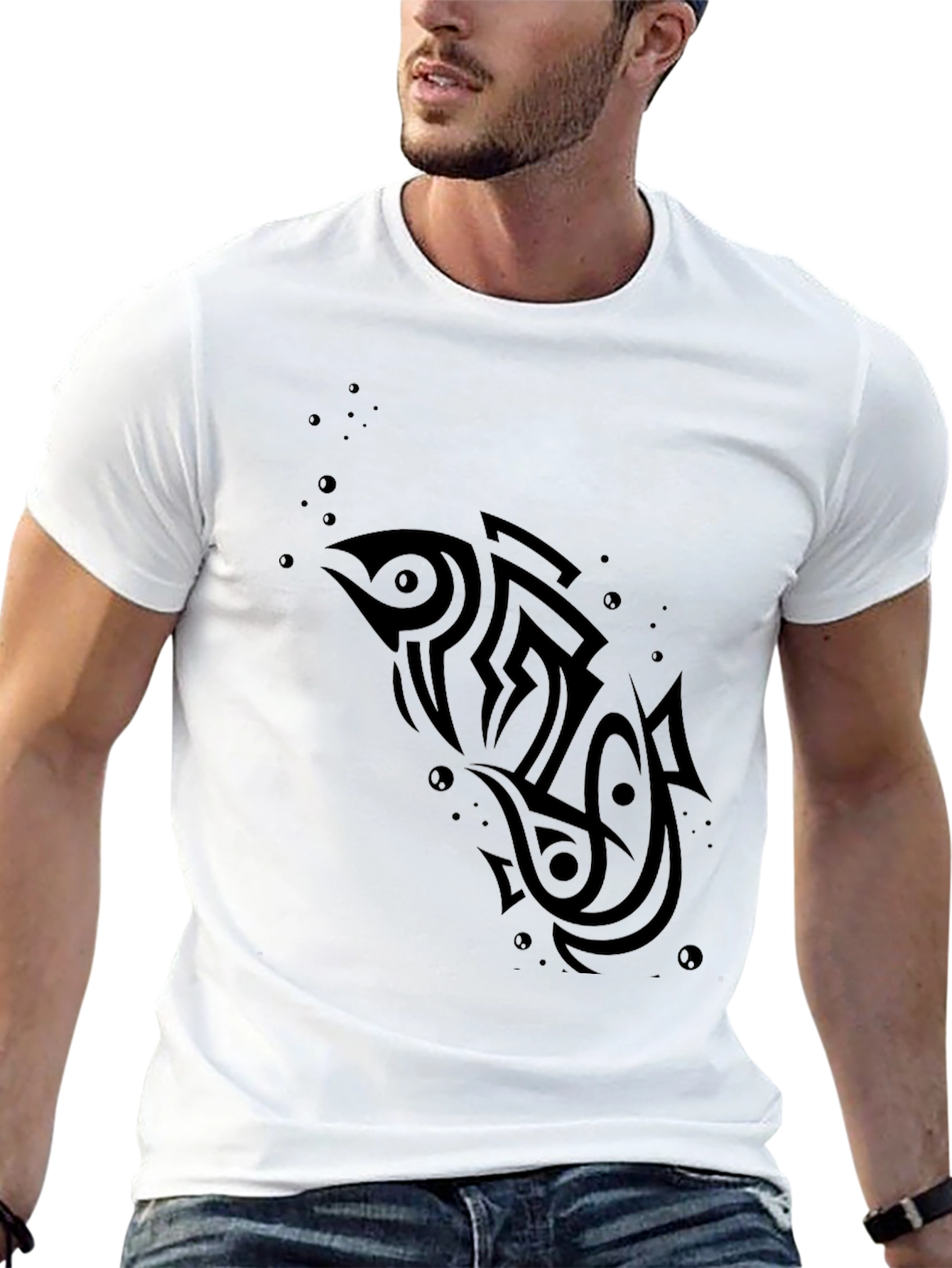 Tribal Fish Black T-Shirt - Unique Design