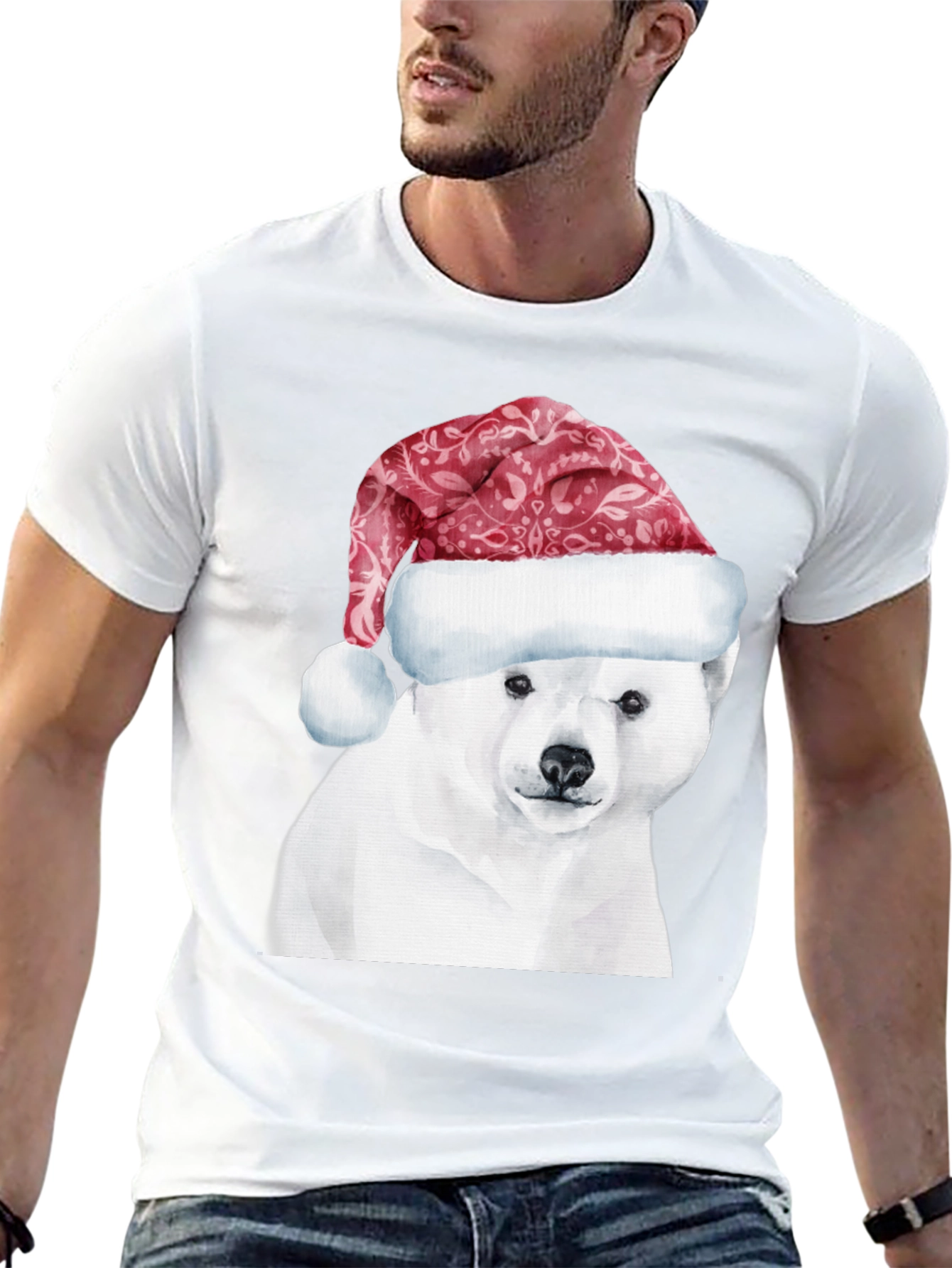 Polar Bear Santa Hat Graphic Tee
