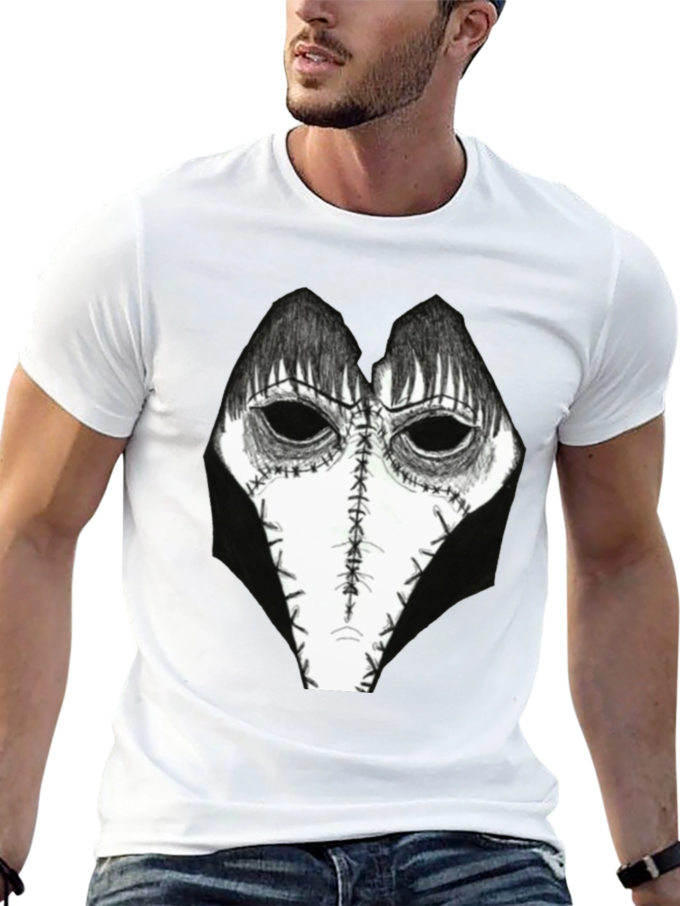 Creepy Mask Graphic Tee - Horror Style