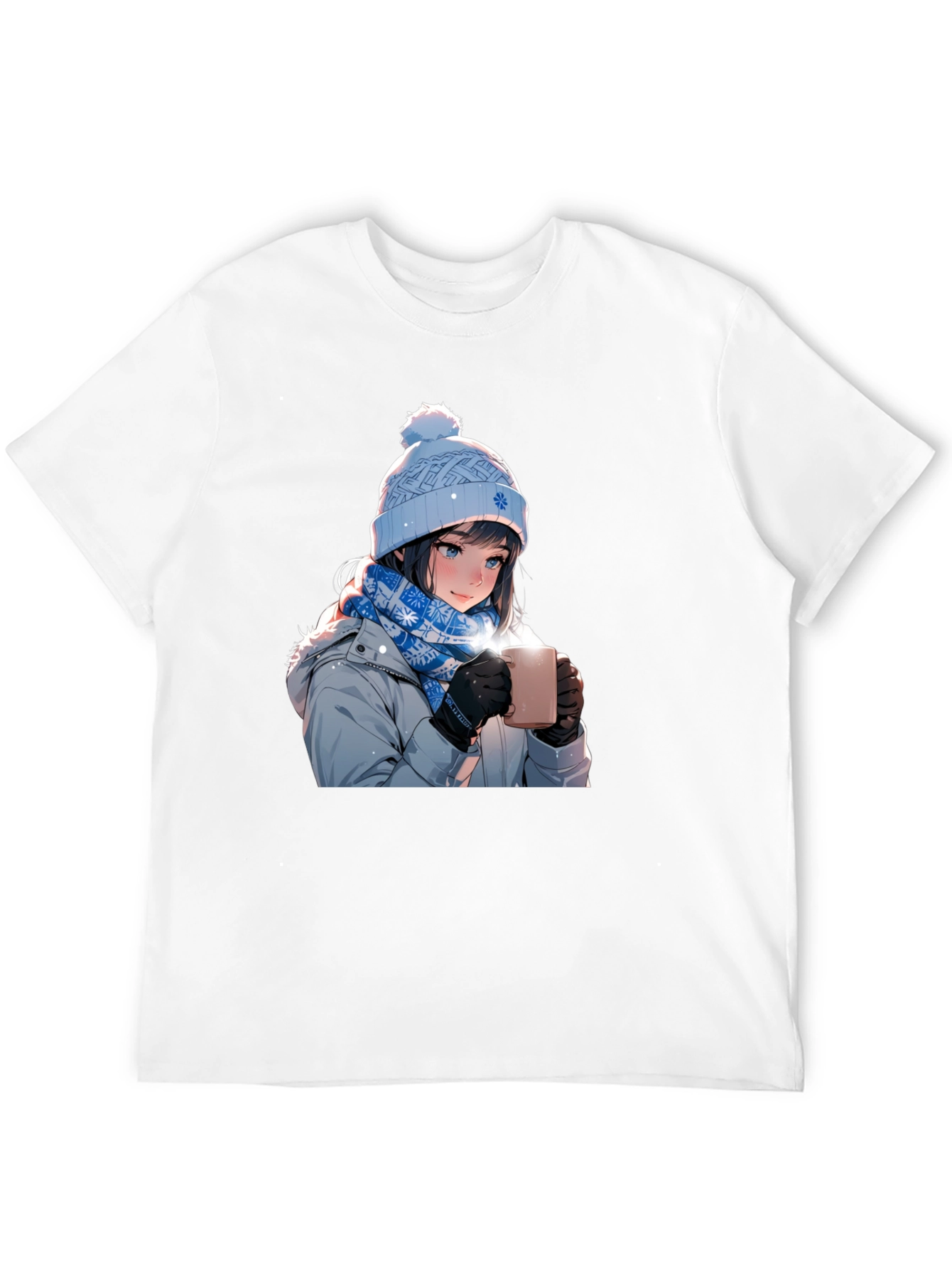 Anime Girl Winter T-Shirt - Cozy Hot Chocolate Design
