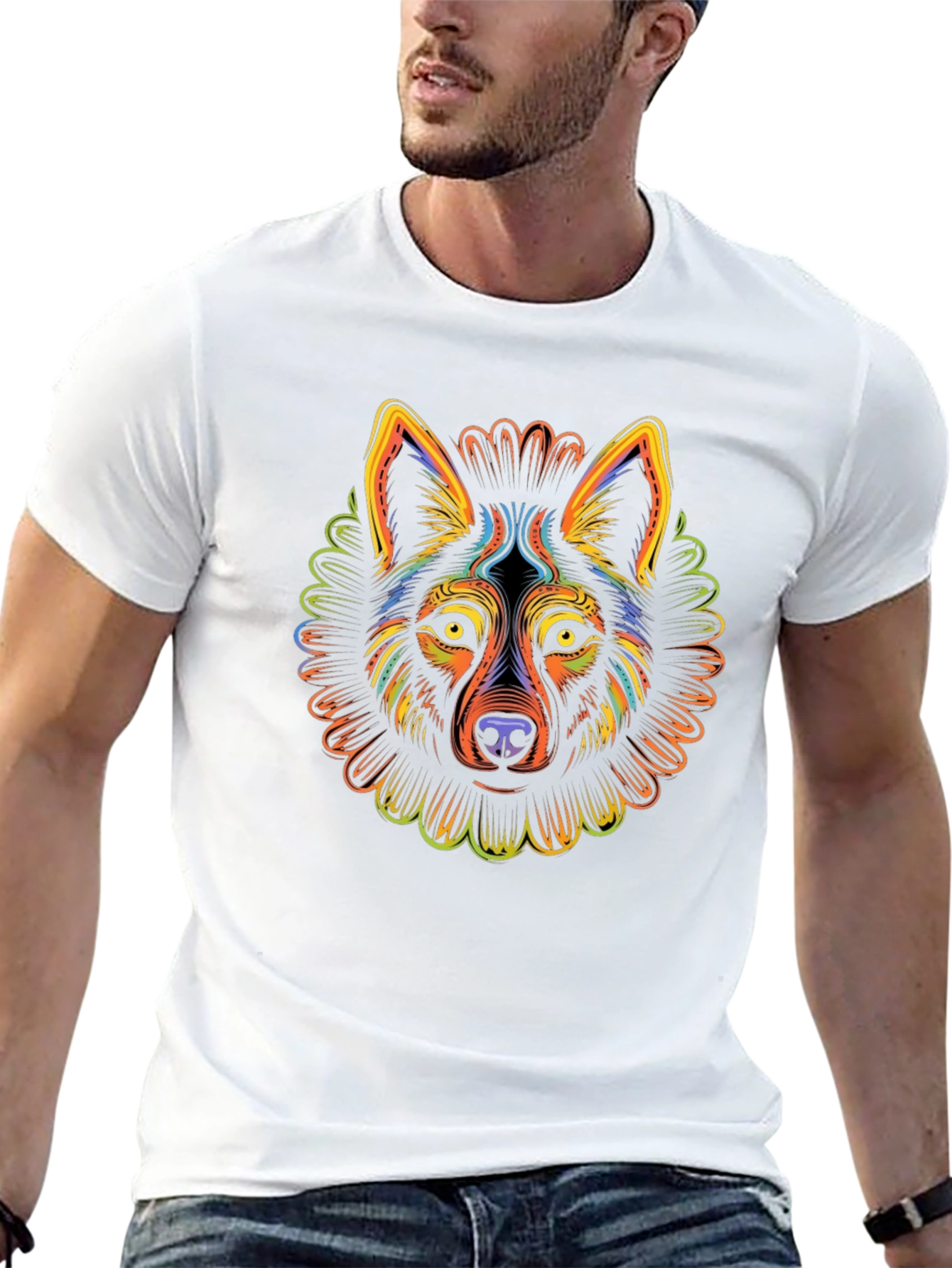Psychedelic Wolf Graphic T-Shirt - Mens Black Tee