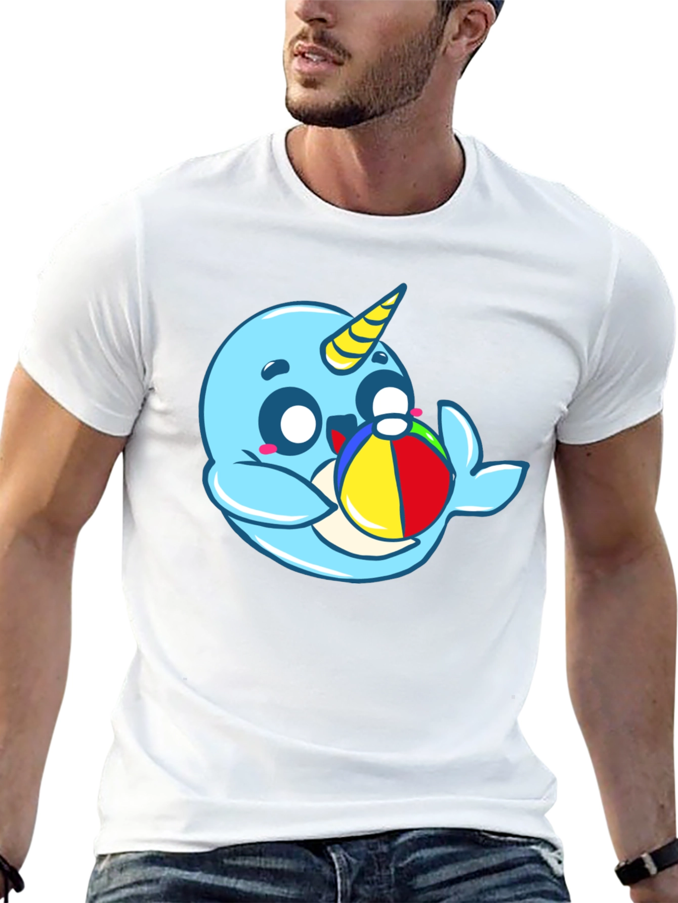 Cute Narwhal with Beach Ball Graphic Tee