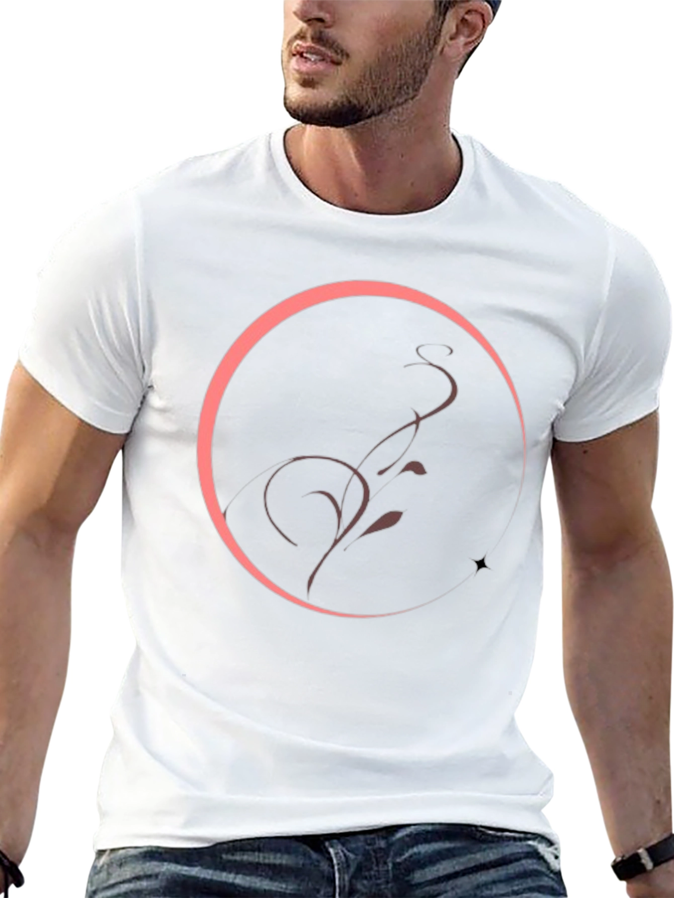 Elegant Circle Vine Graphic Tee - Black