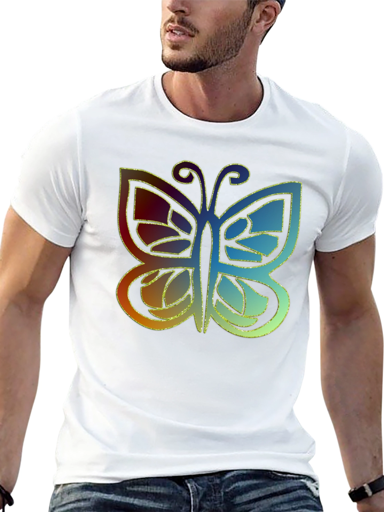 Butterfly Graphic Print Mens Black T-Shirt