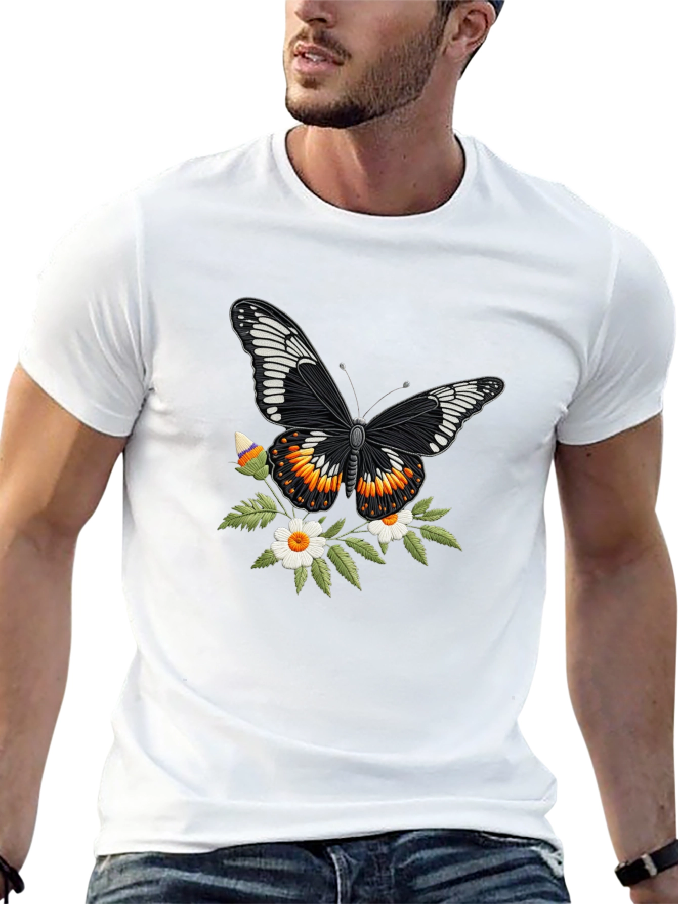Butterfly Floral T-Shirt - Stylish Black Tee