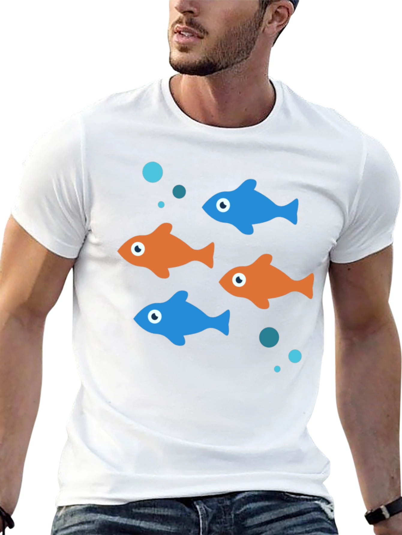 Fun Fish Graphic Tee - Black Cotton T-Shirt