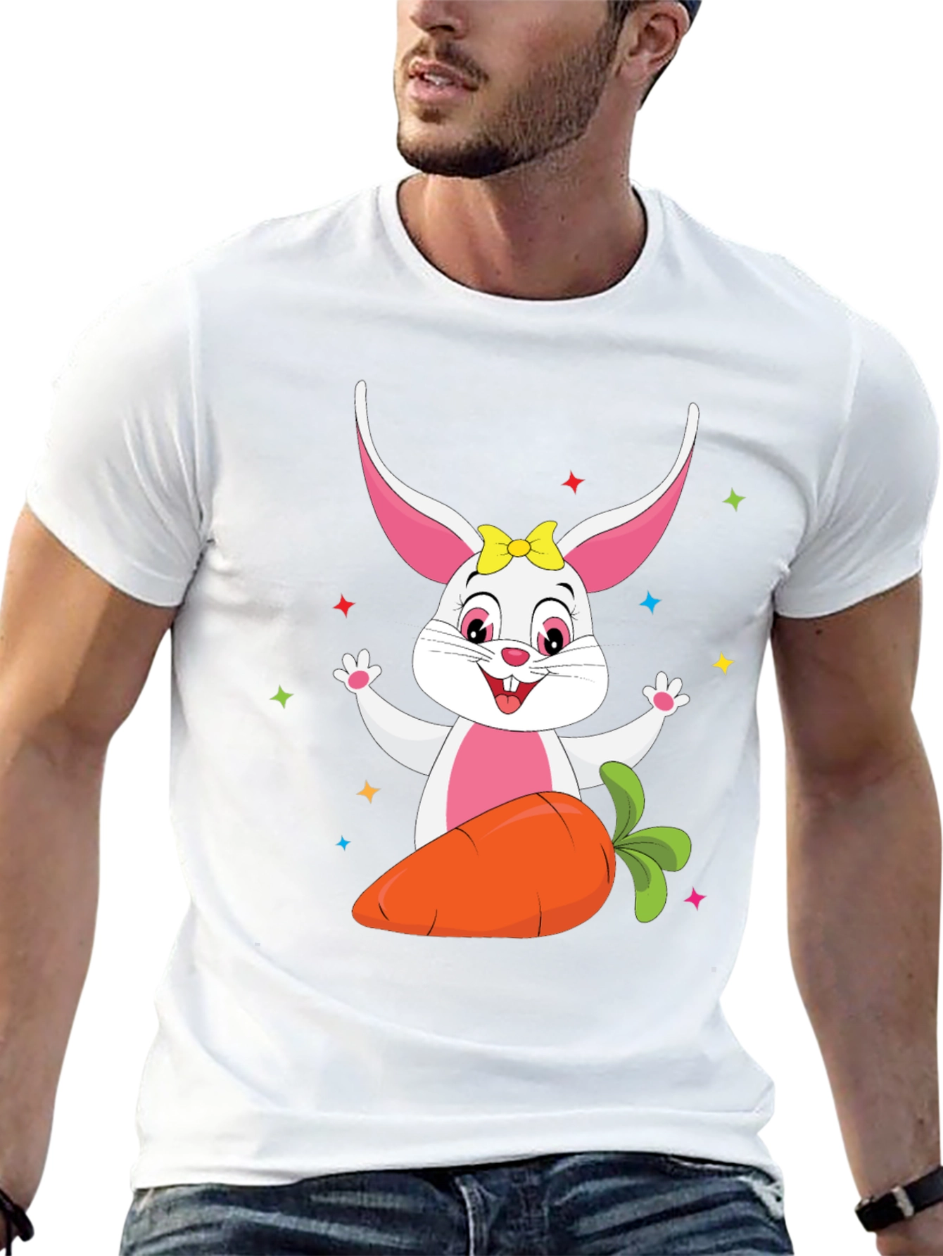 Cute Easter Bunny with Carrot Black T-Shirt