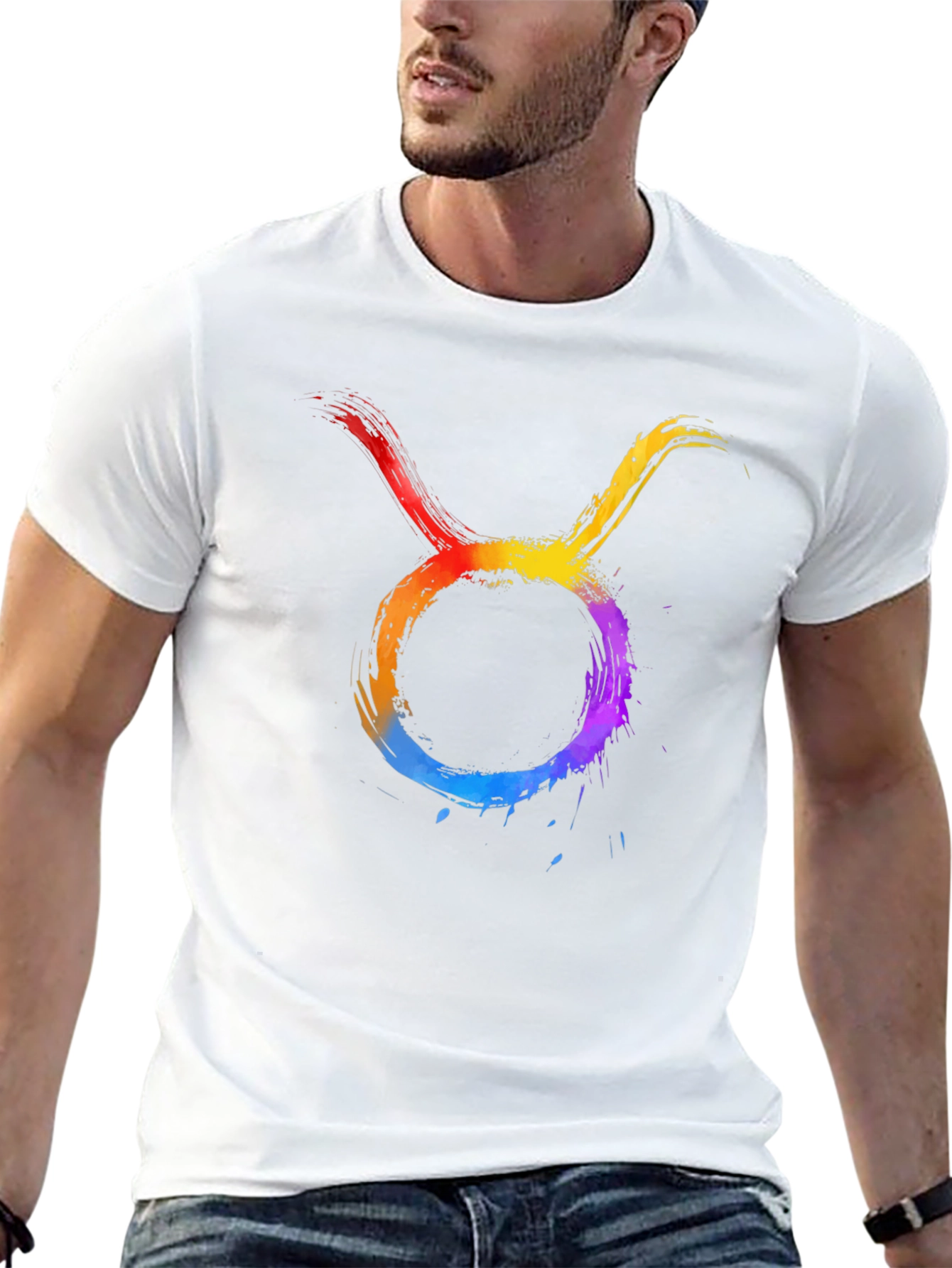 Rainbow Taurus Zodiac Graphic Tee - Black
