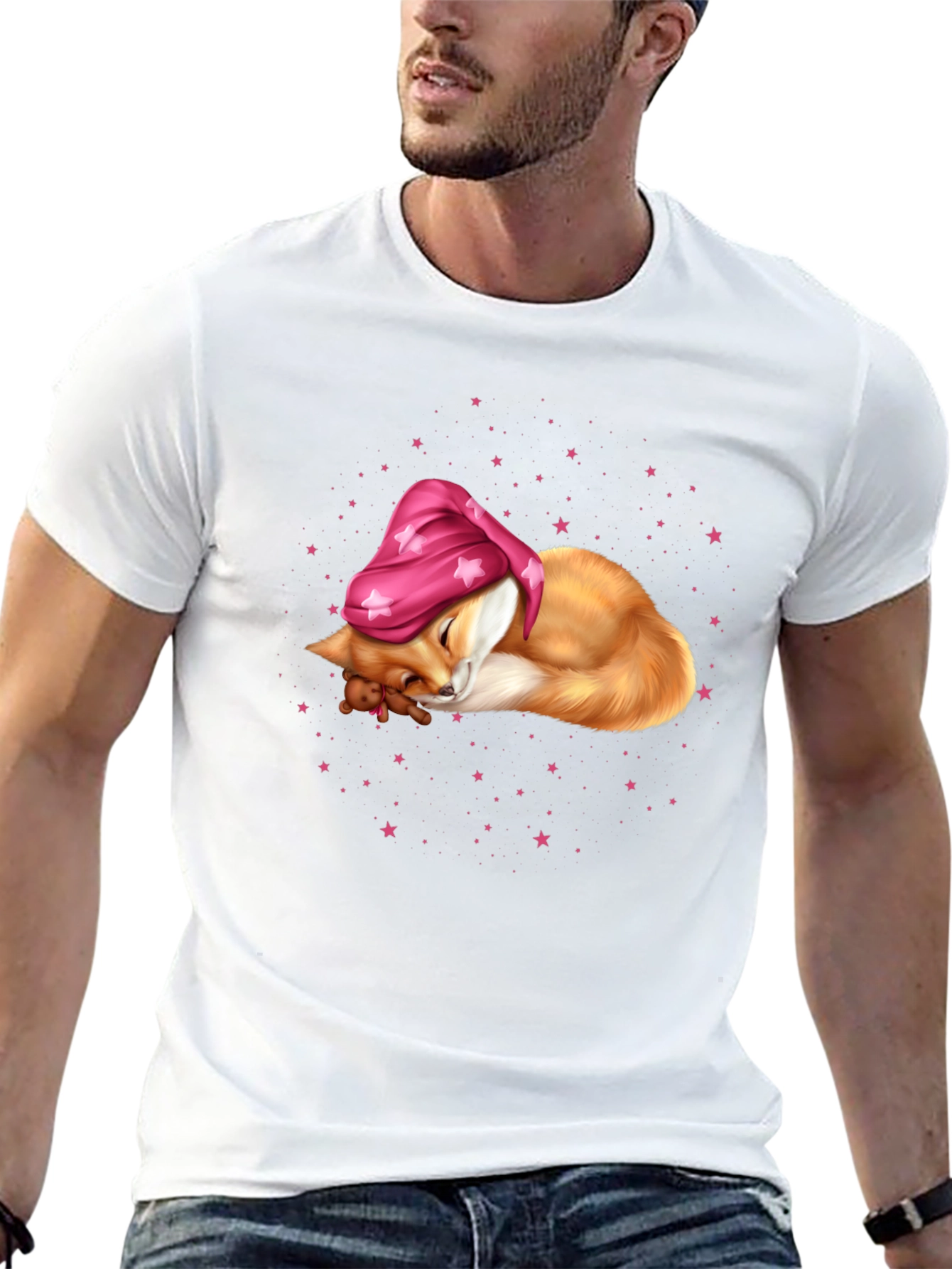 Sleeping Fox in Starry Night T-Shirt