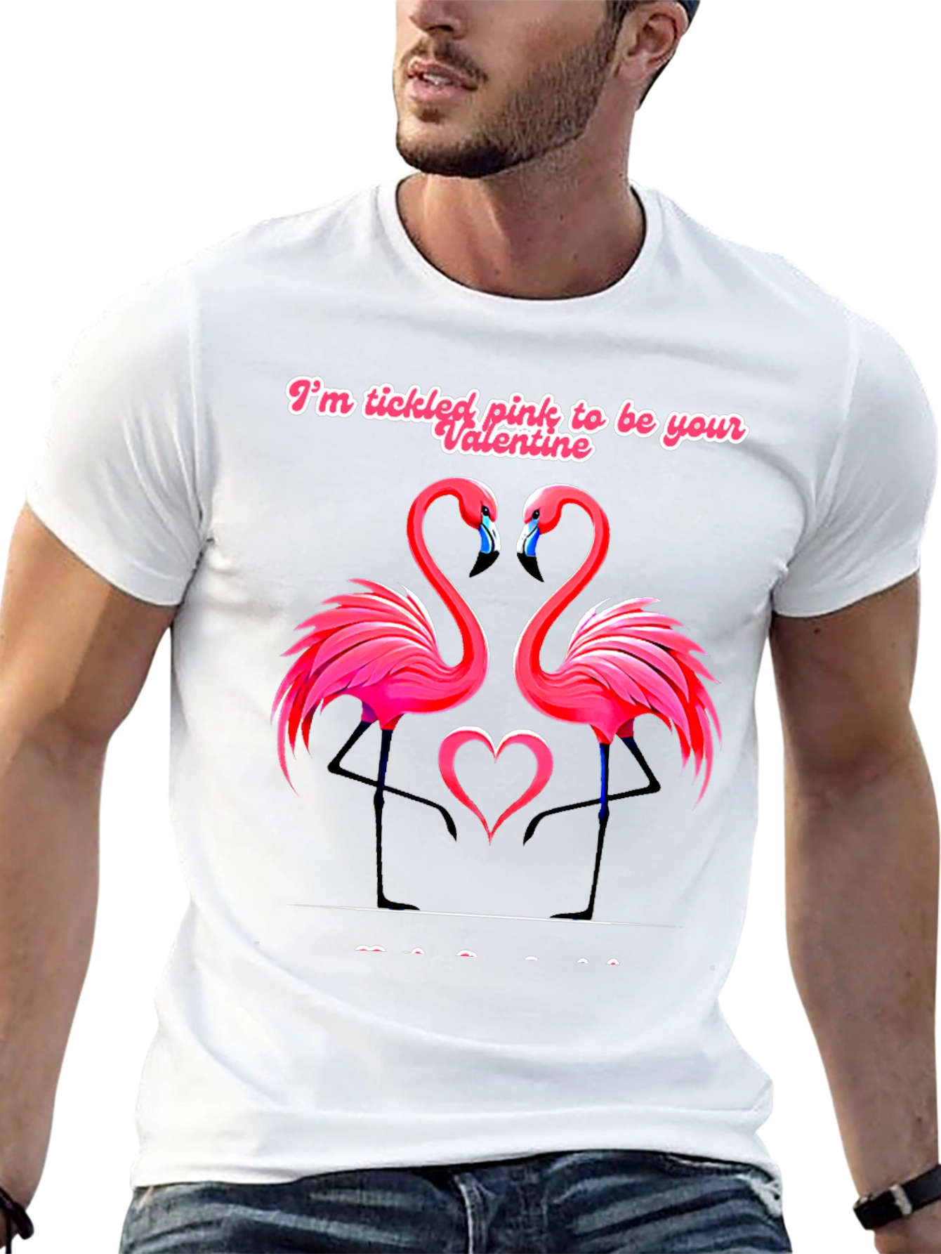 Tickled Pink Flamingo Valentines Black T-Shirt