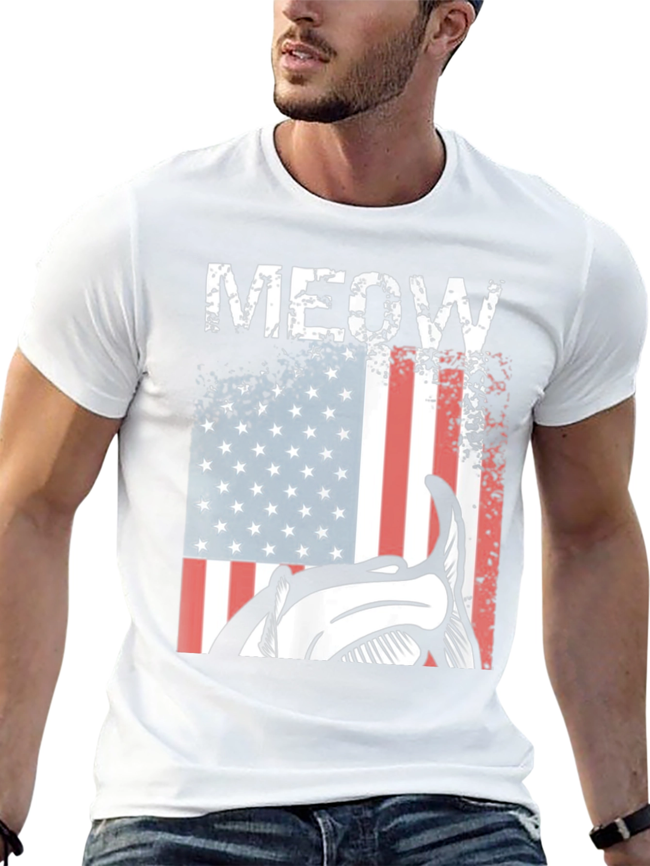 Meow American Flag Cat T-Shirt