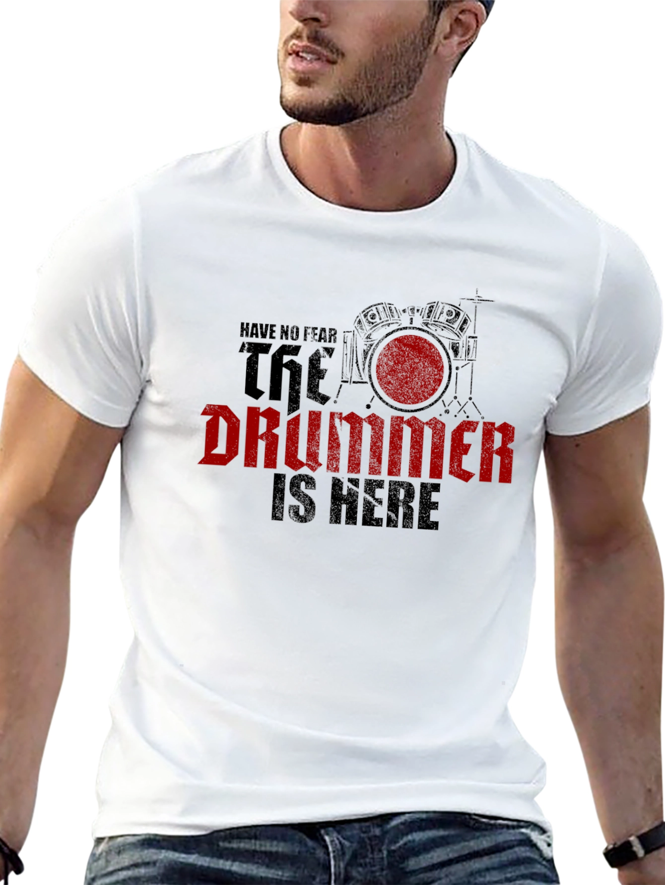The Drummer is Here Black Graphic T-Shirt