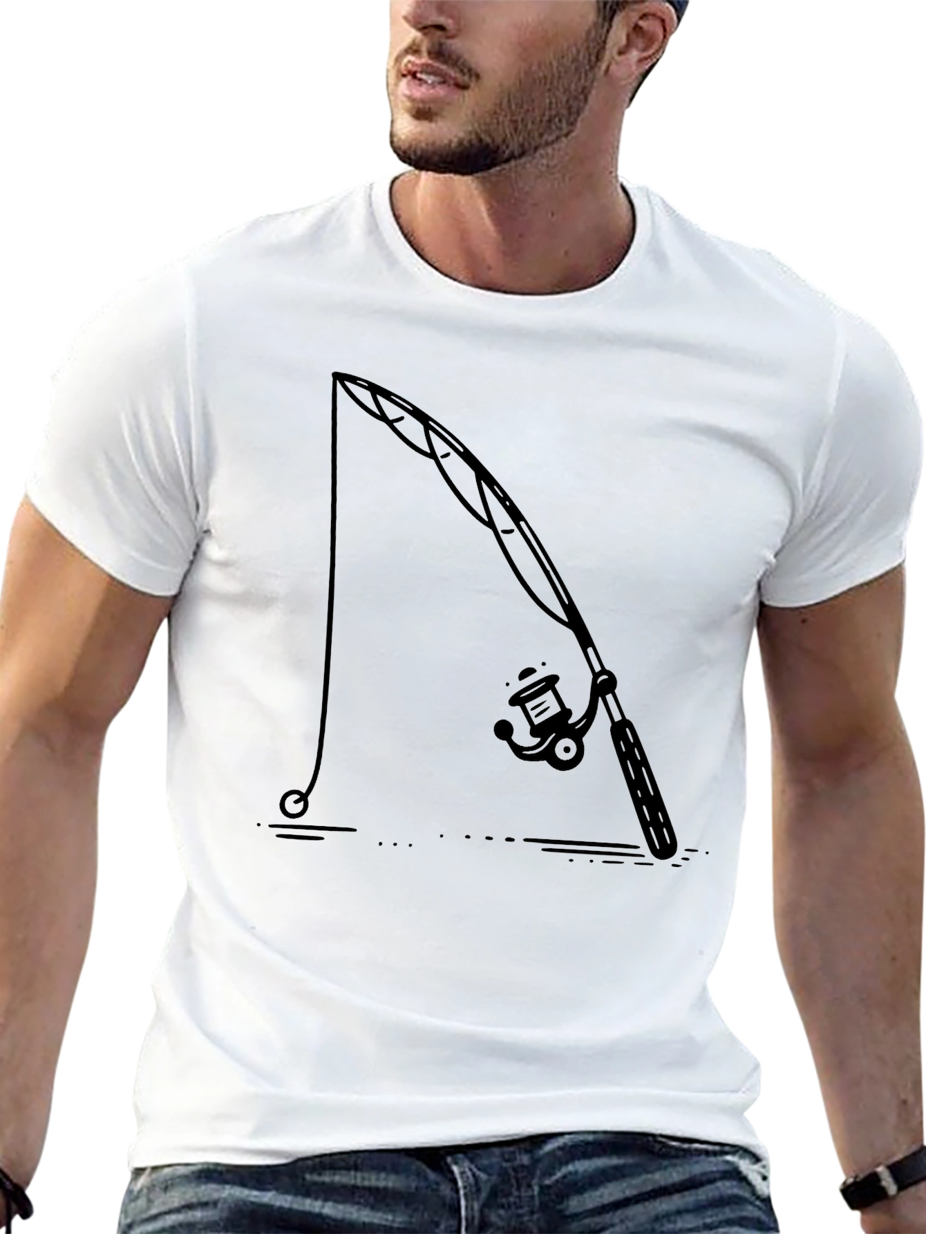 Fishing Rod Graphic Tee - Black Cotton Comfort