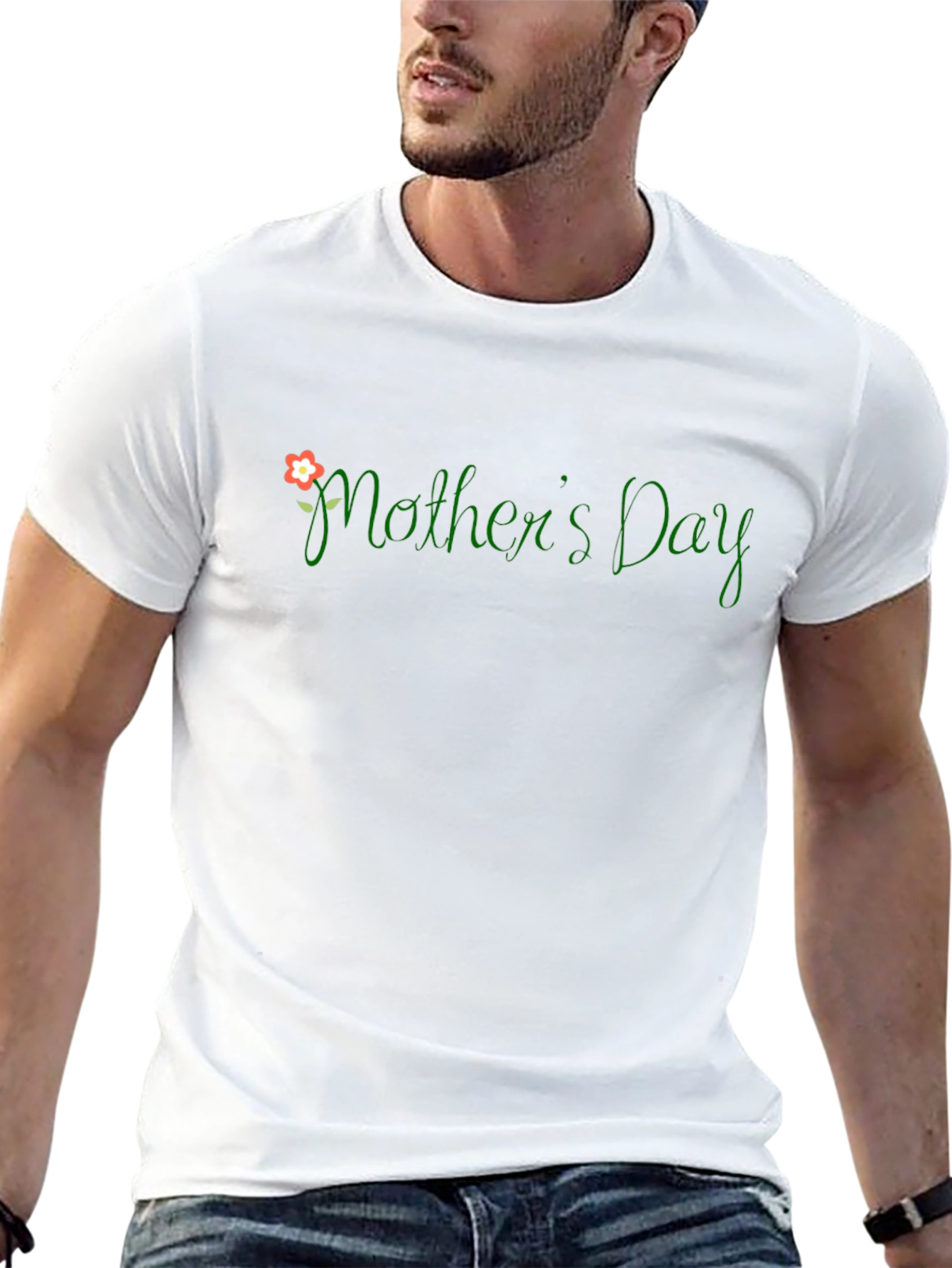 Mothers Day T-Shirt - Floral Green Text Design