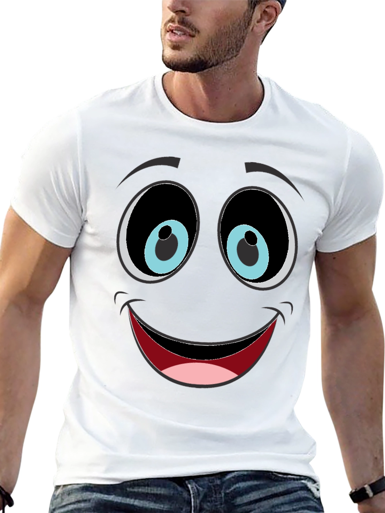 Funny Face Graphic Tee - Black Cotton Blend T-Shirt