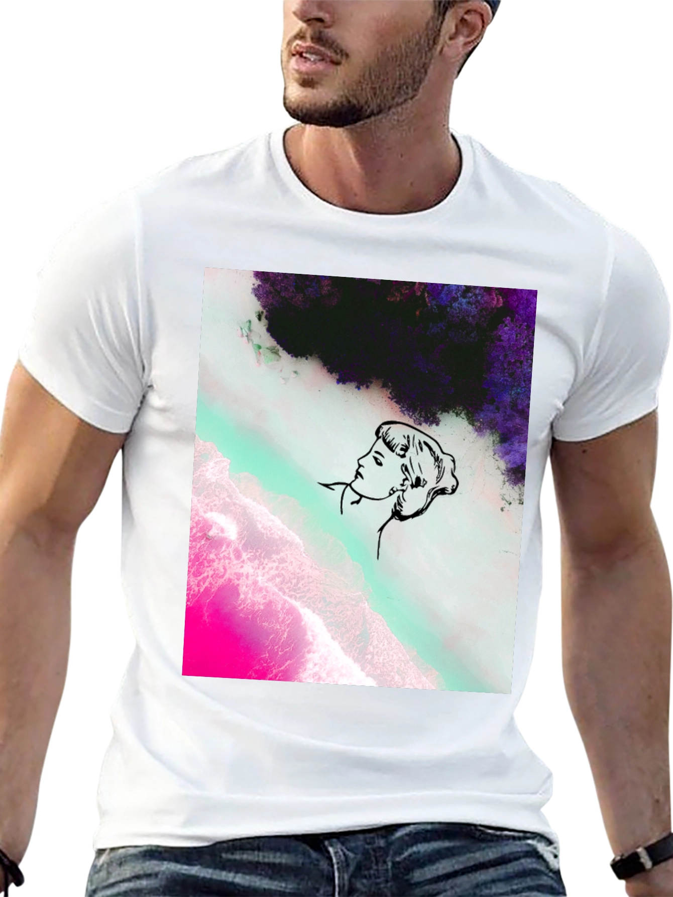 Abstract Graphic Print Mens Black Tee
