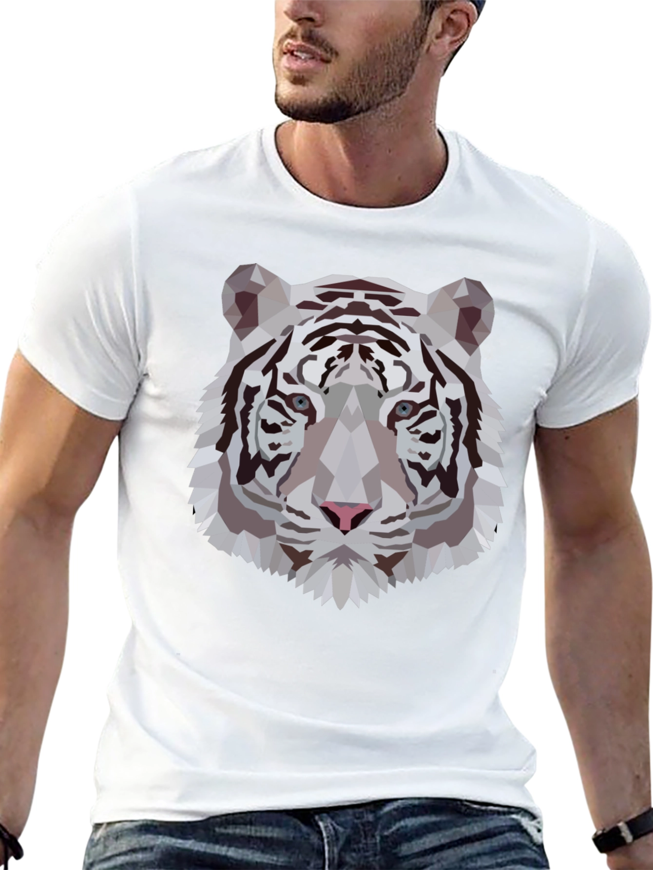 Geometric Tiger Graphic Tee - Stylish Black T-Shirt