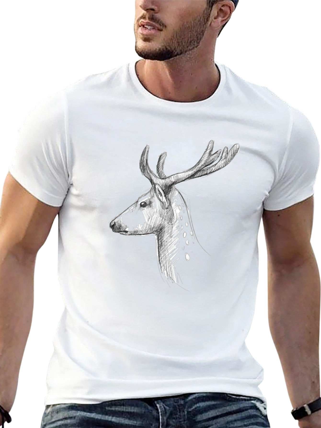 Deer Graphic Print Tee - Black Casual T-Shirt