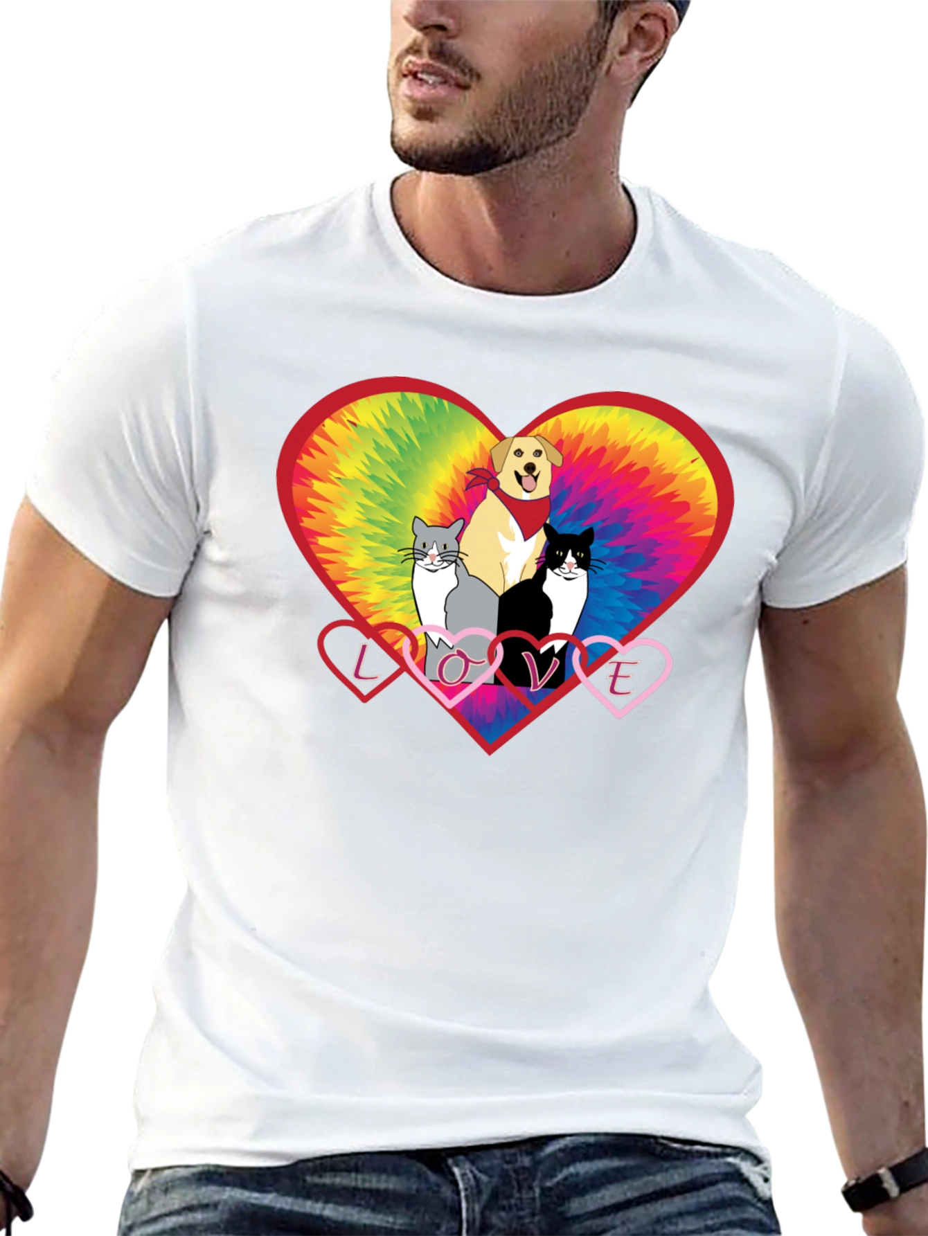 Love Cats and Dogs Tie Dye Heart T-Shirt
