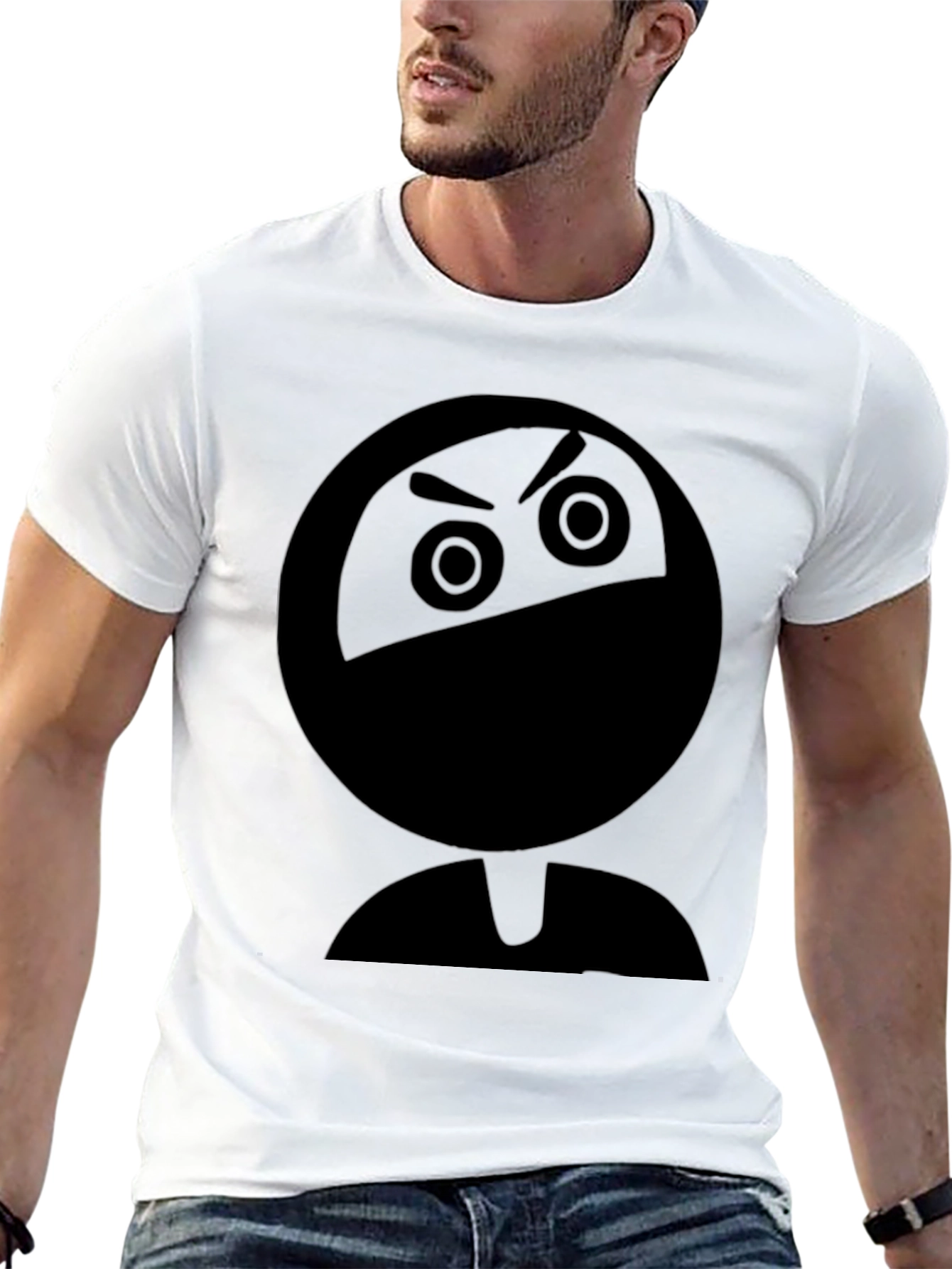 Ninja Emoji Graphic Print Black T-Shirt