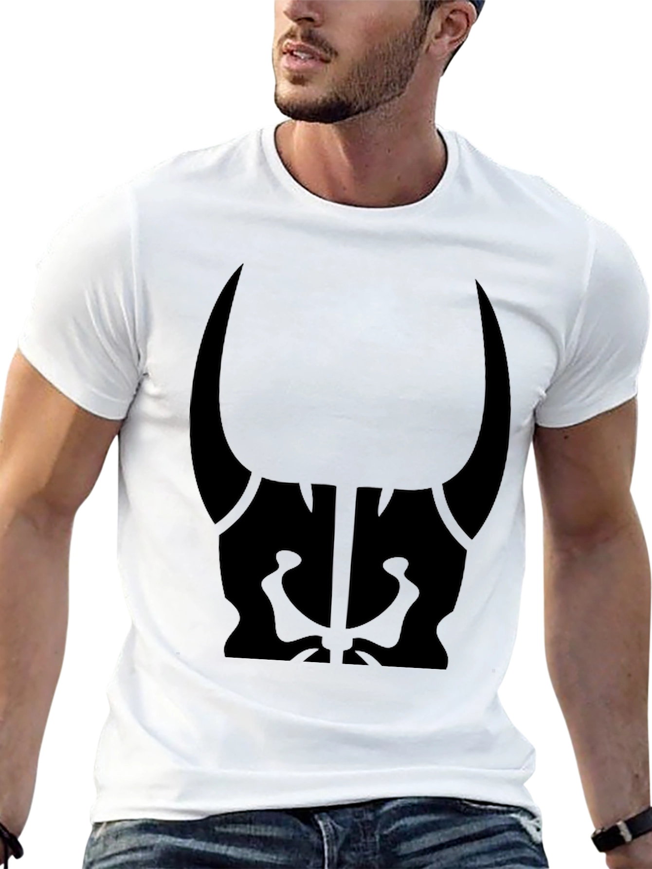 Mens Black Graphic Tee - Bull Skull Design