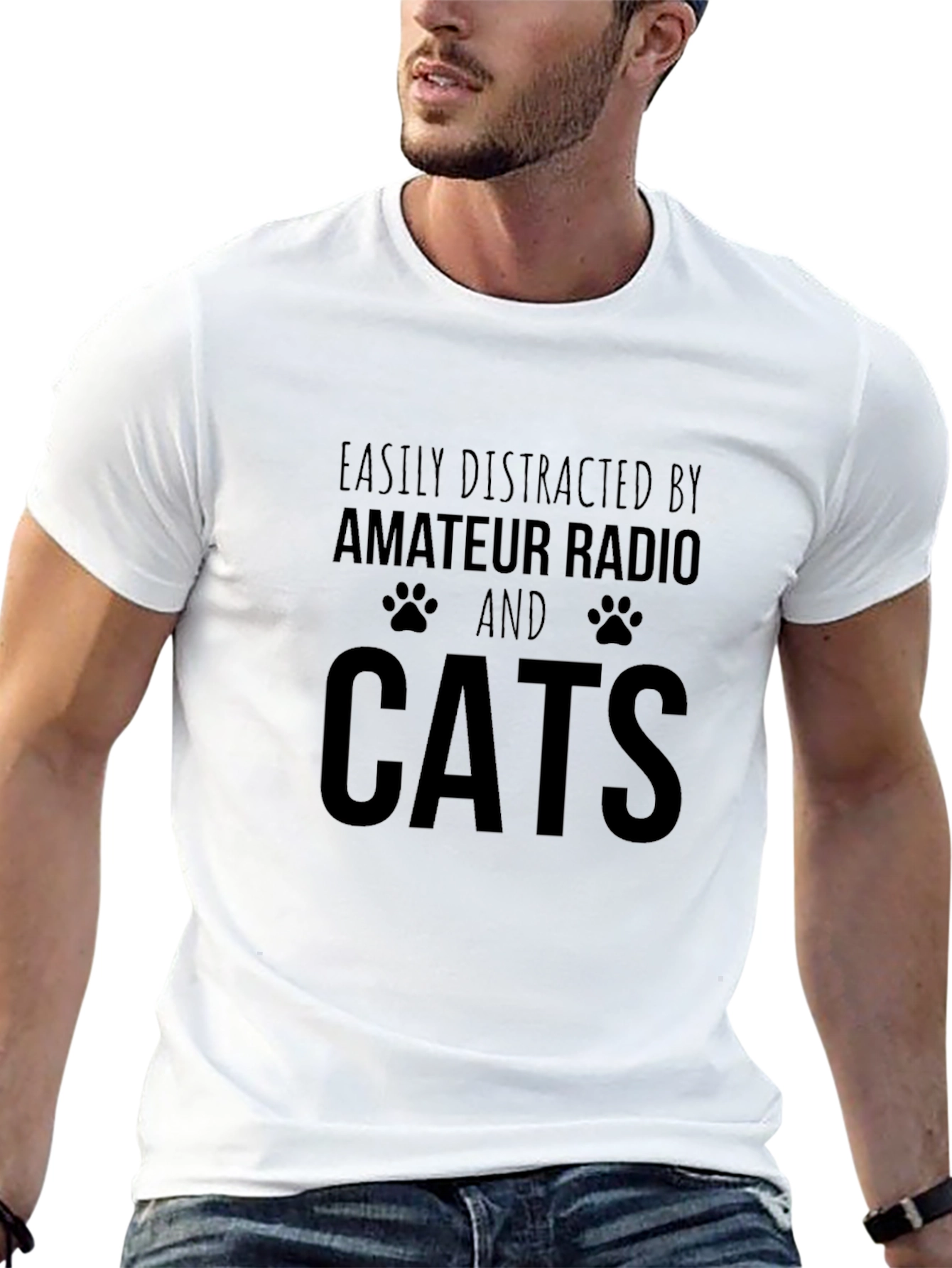 Easily Distracted by Amateur Radio and Cats T-Shirt