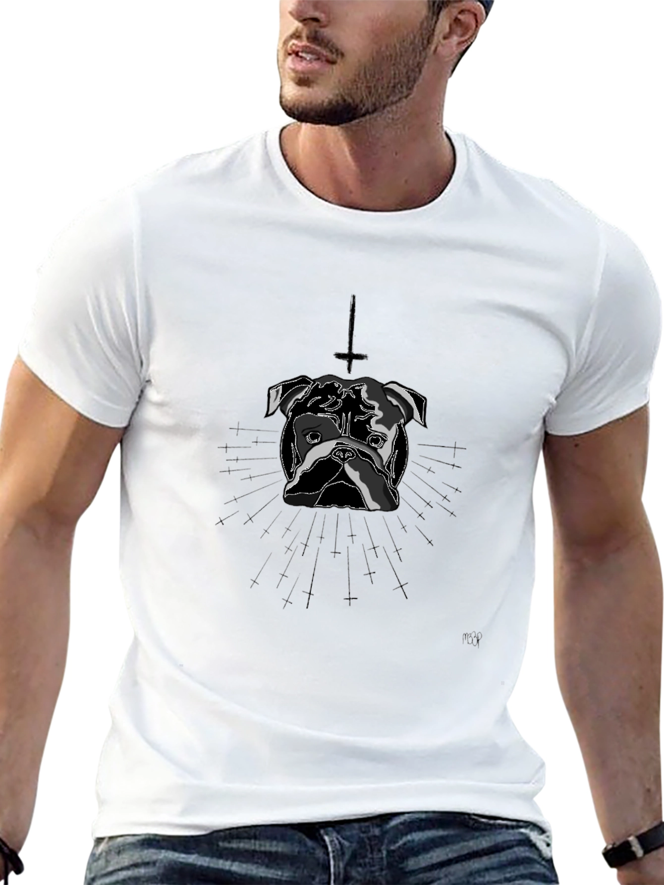 Dog Graphic Tee - Inverted Cross Detail