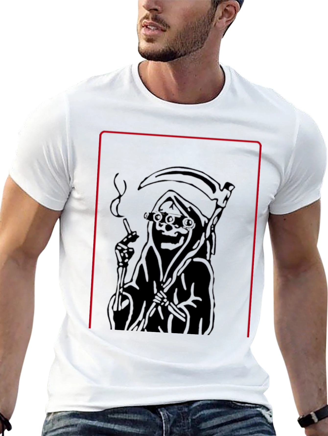 Grim Reaper Smoking Black T-Shirt - Cool Graphic Tee