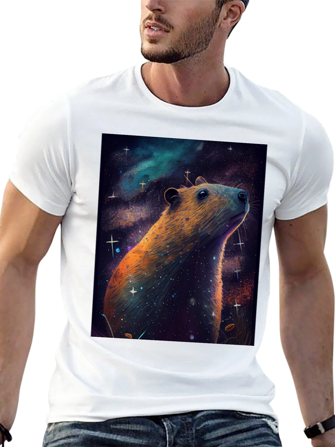Cosmic Capybara T-Shirt - Unique Space Art Tee