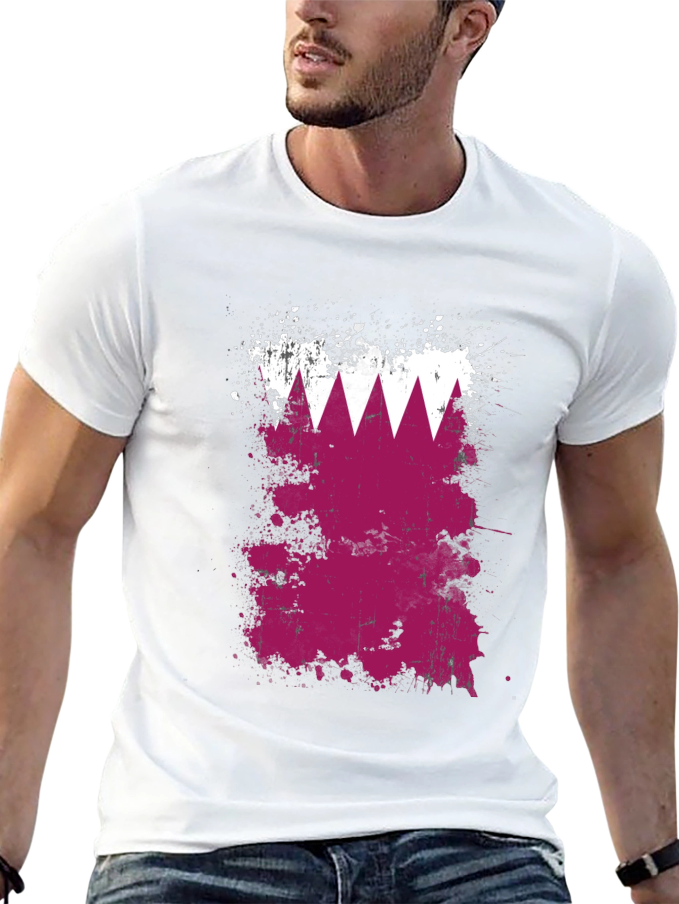 Qatar Flag Splatter T-Shirt - Black