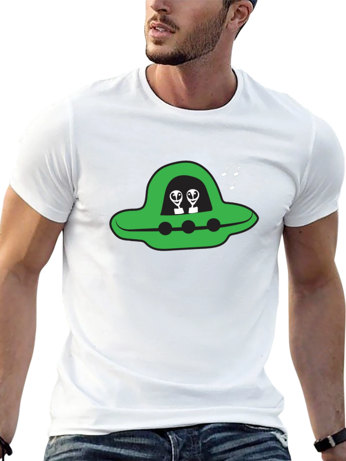 UFO Alien Graphic Tee - Black Cotton T-Shirt