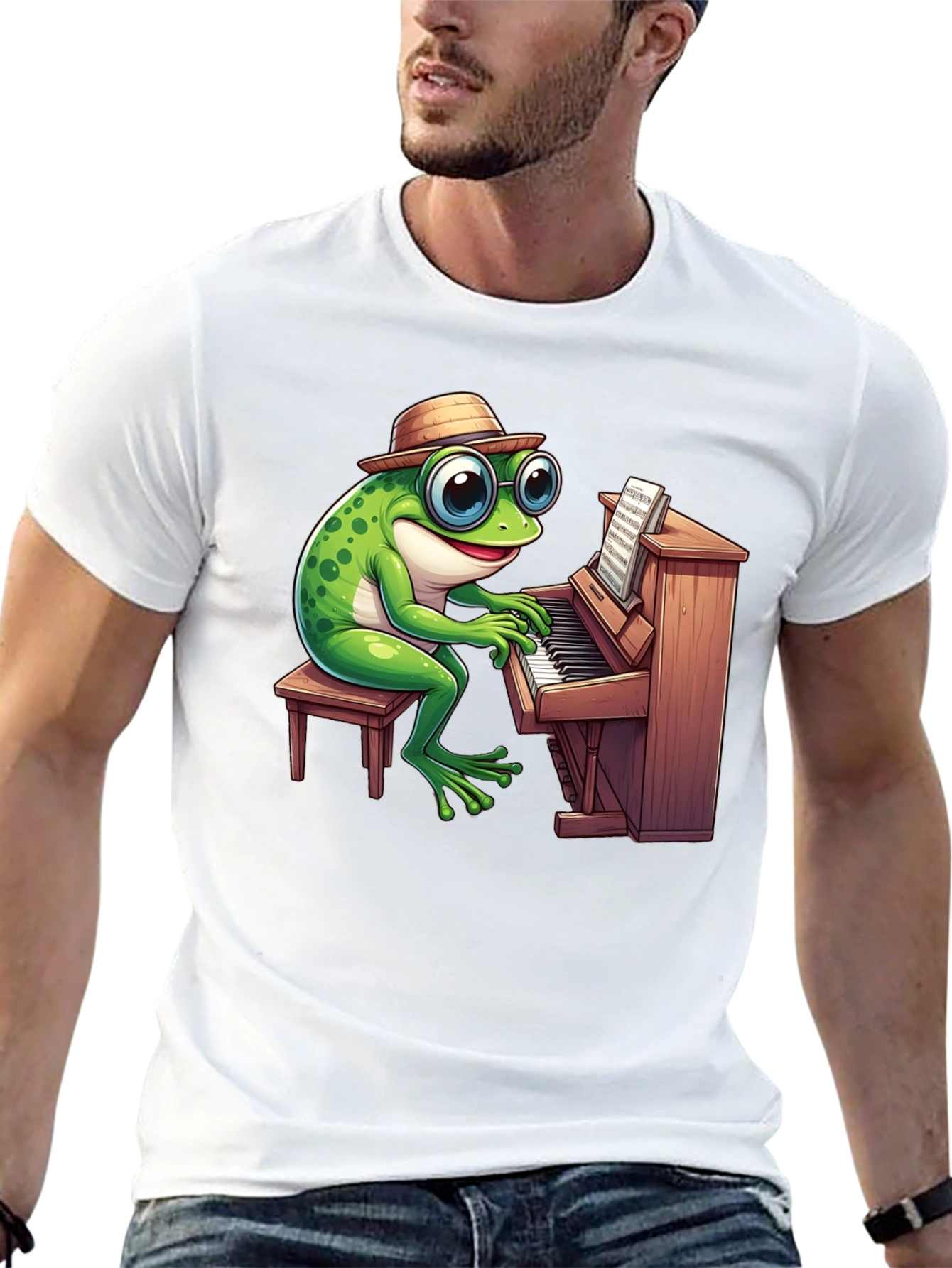 Piano Playing Frog T-Shirt - Musical Amphibian Tee