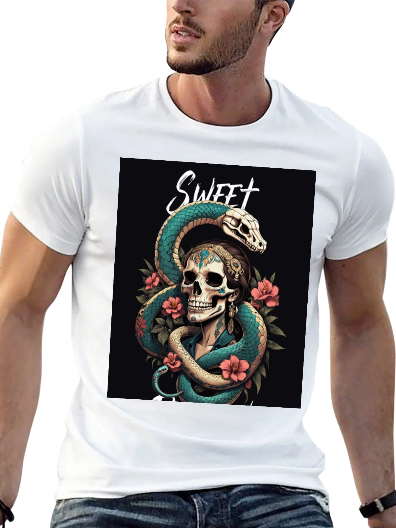 Sweet Skull & Snake Graphic T-Shirt