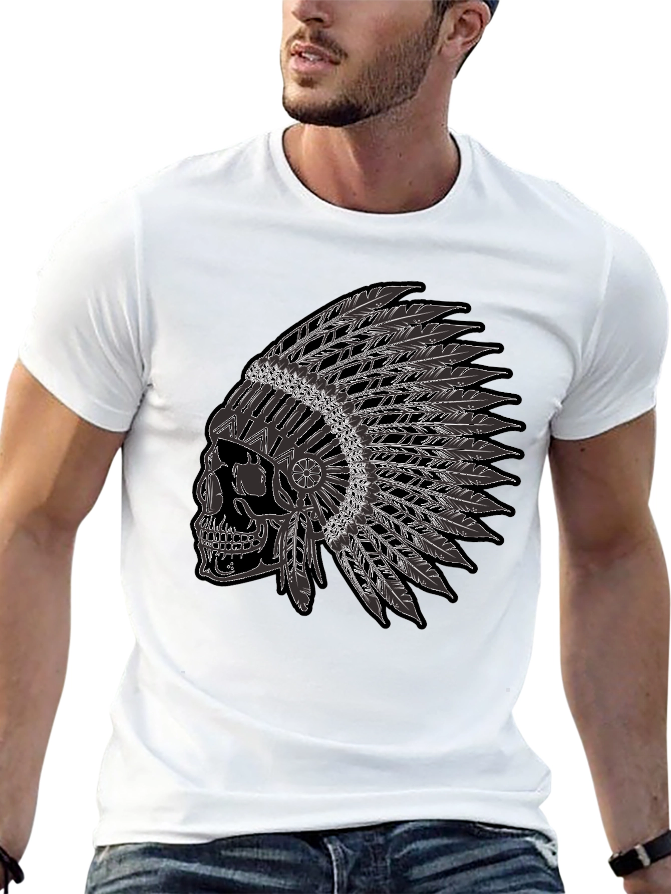 Skull Headdress Graphic Tee - Black