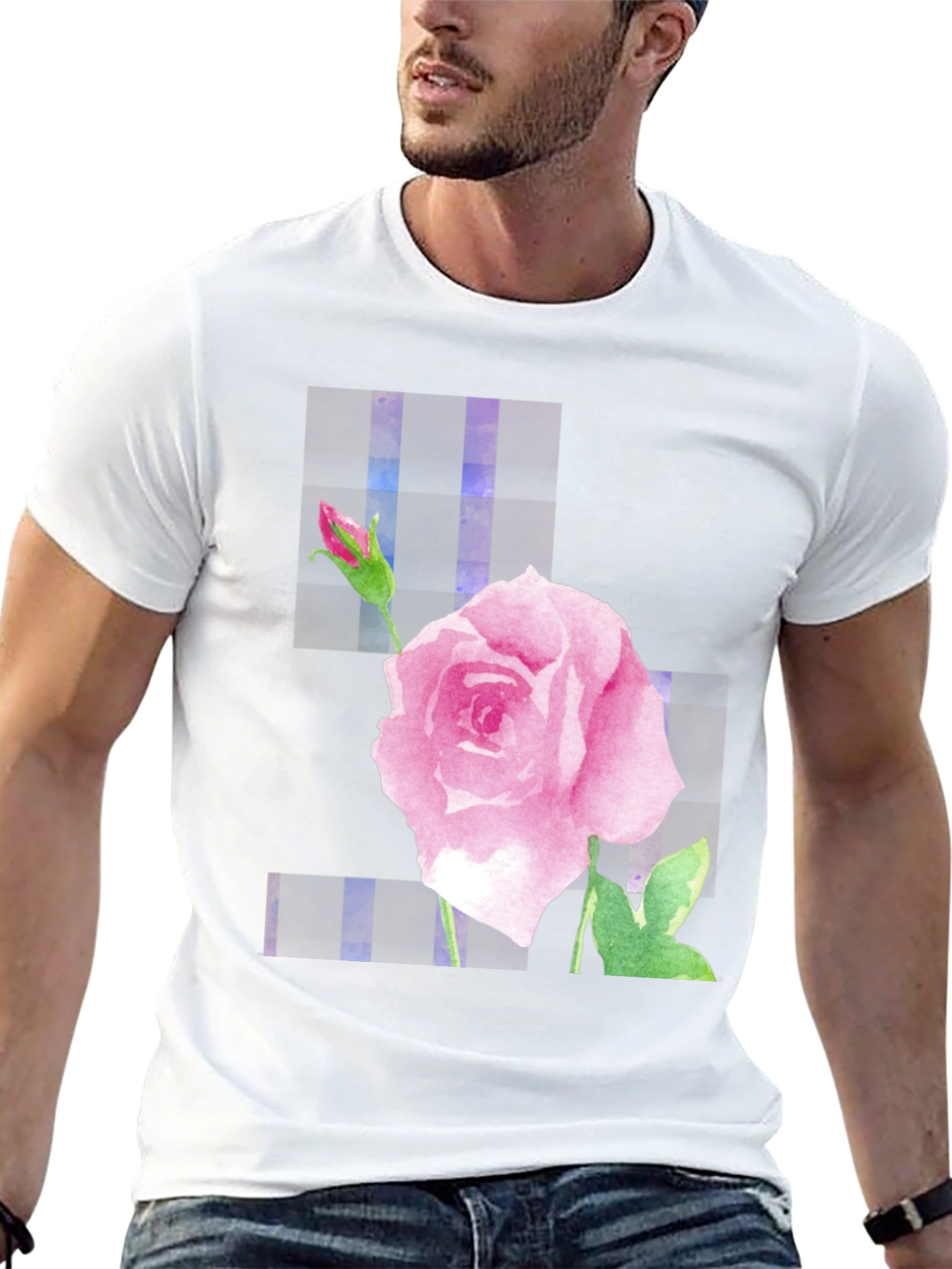 Pink Rose Graphic Black T-Shirt