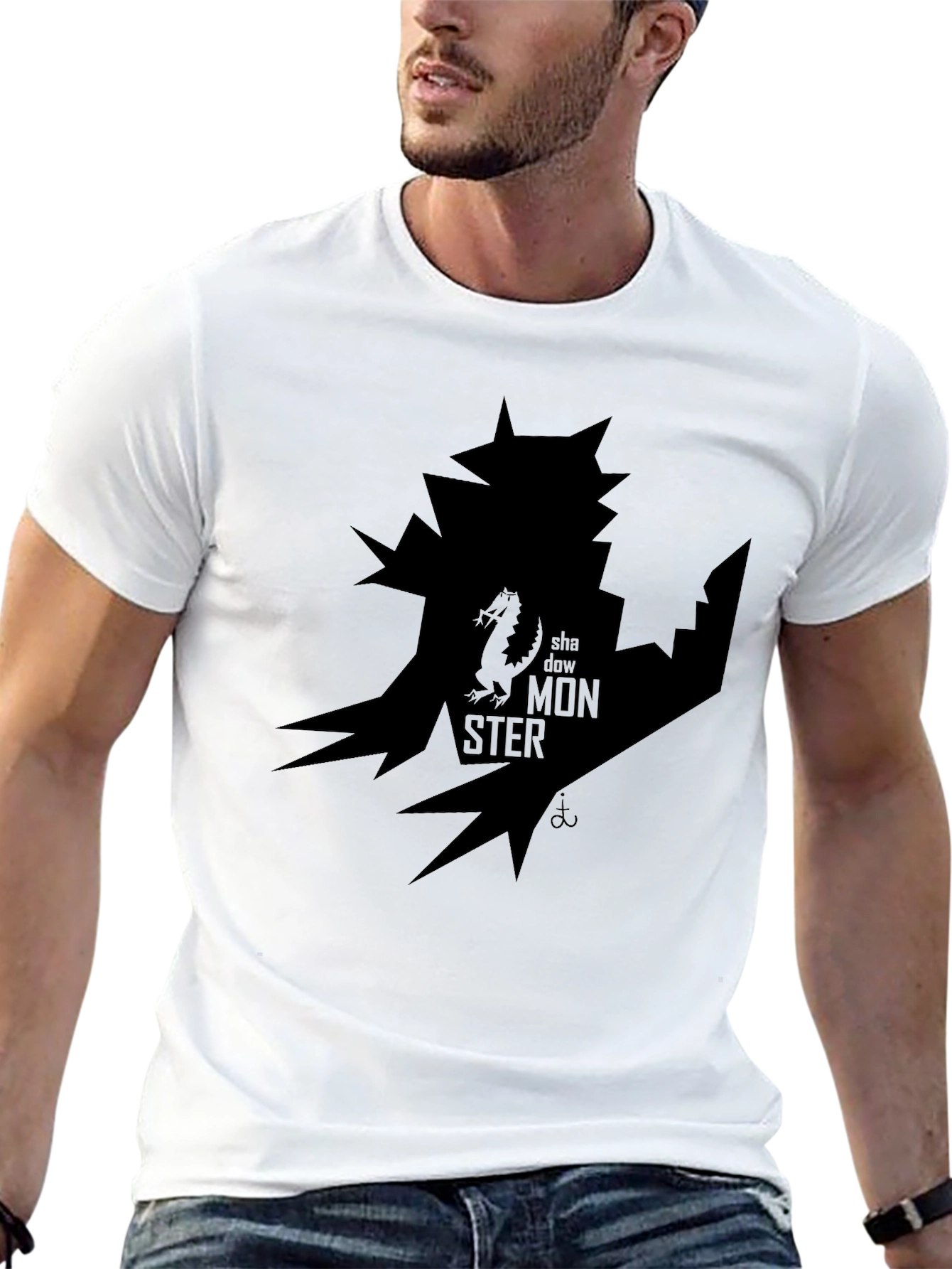 Shadow Monster Graphic Print Black T-Shirt