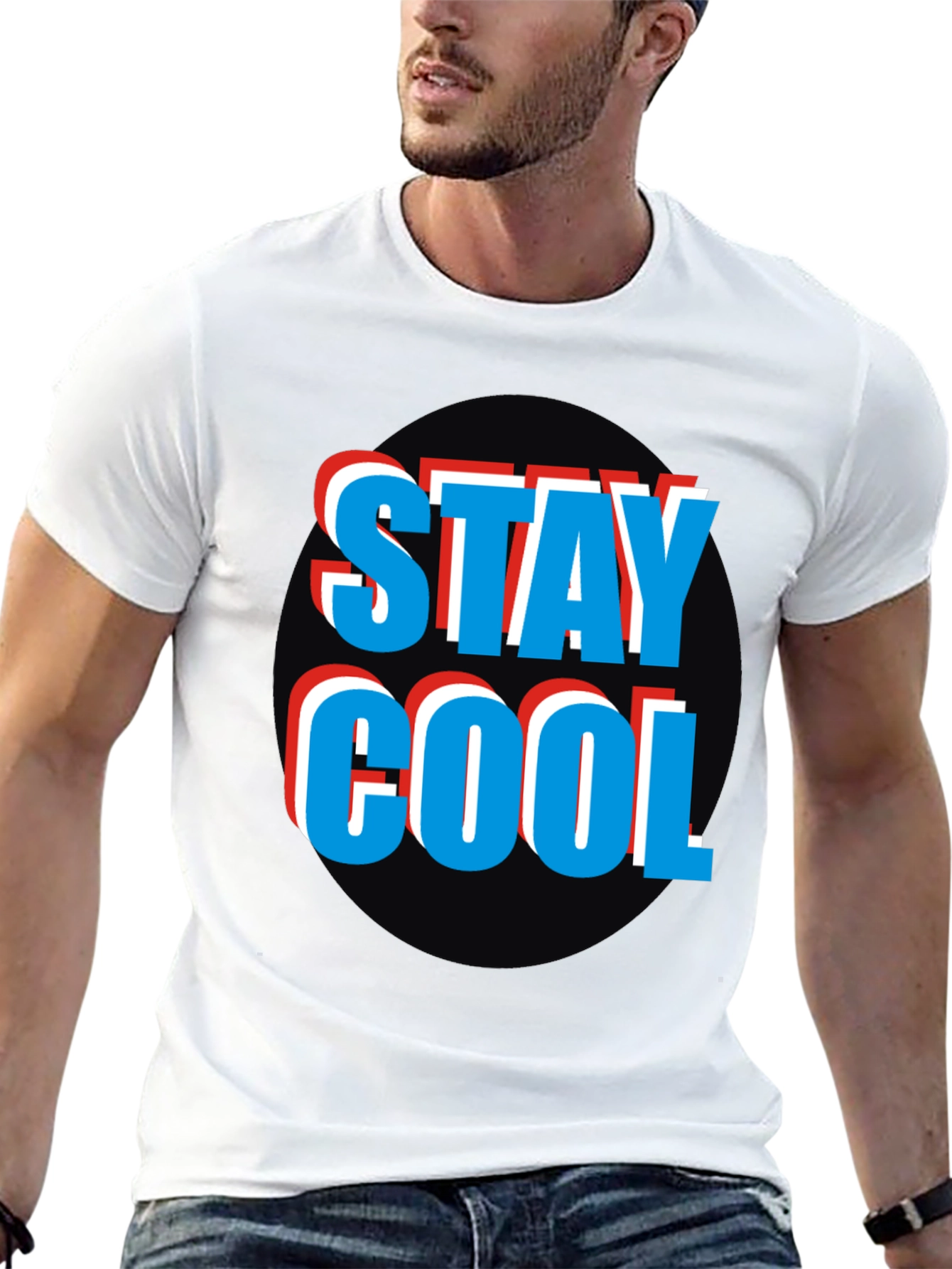 Stay Cool Graphic Tee - Black Crew Neck T-Shirt