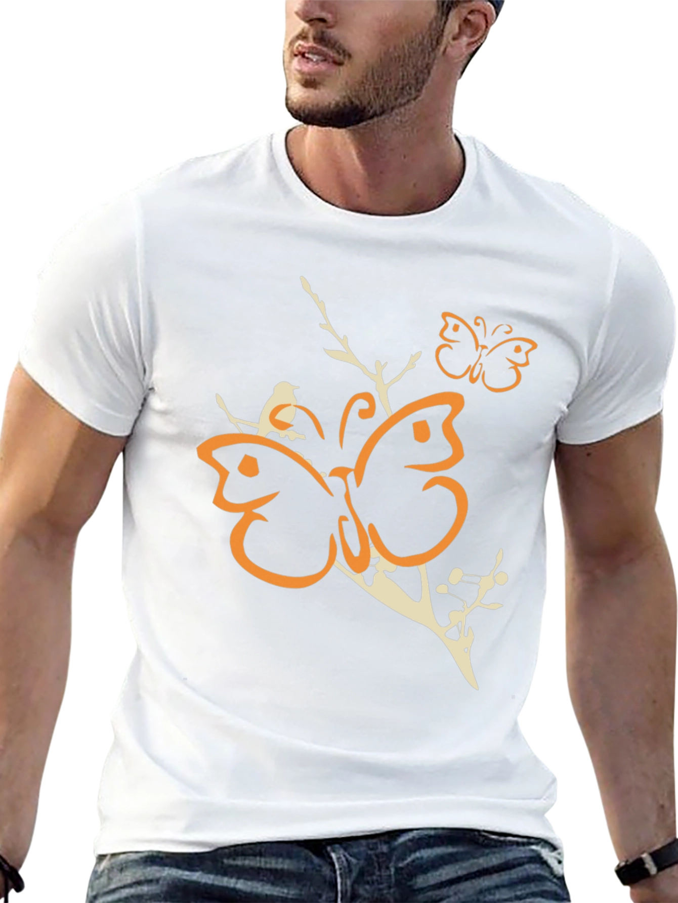 Butterfly and Bird Graphic Tee - Black