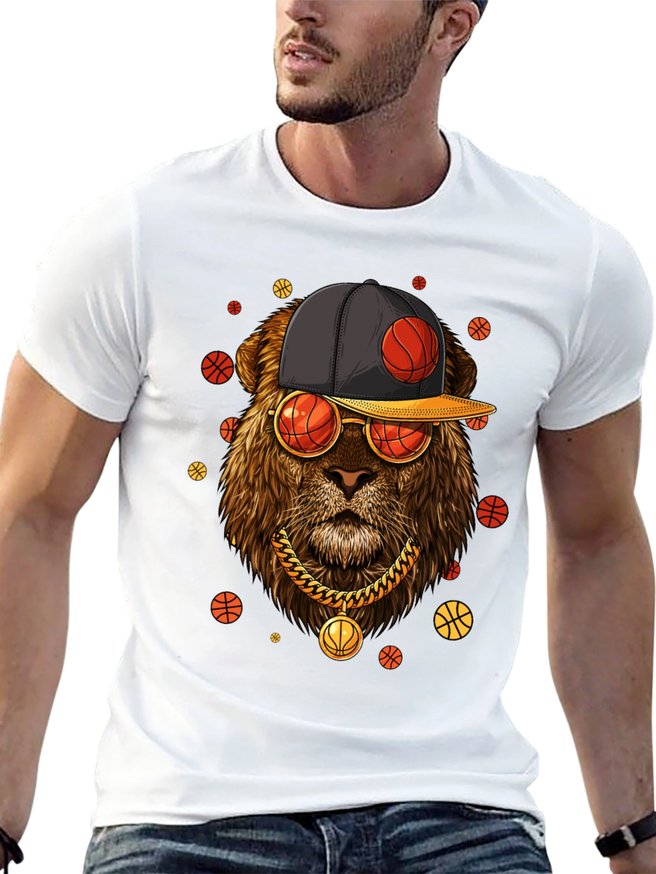 Lion with Basketball Hat & Glasses T-Shirt