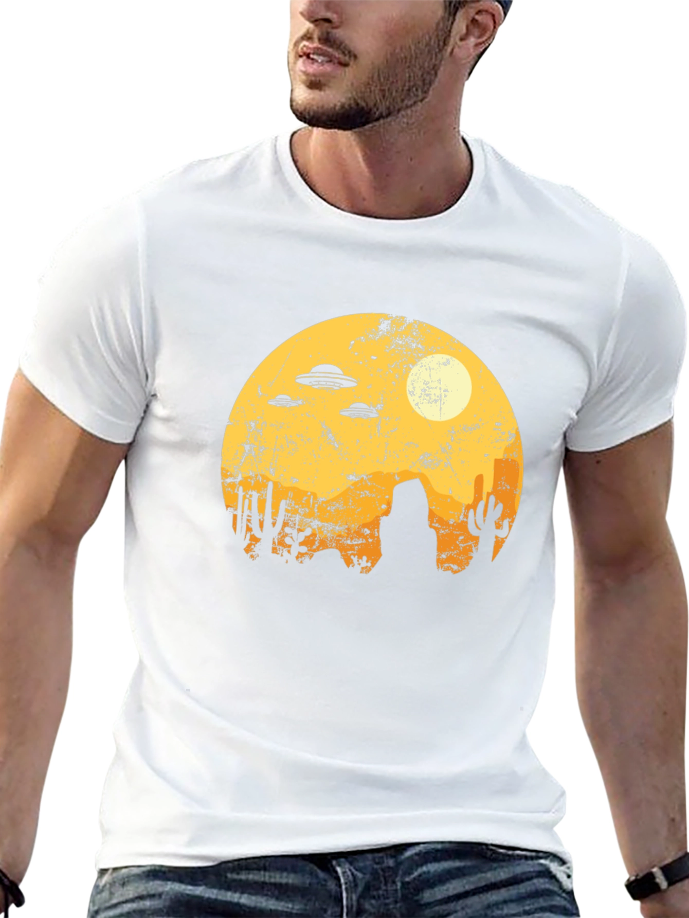 Retro Desert Alien UFO Graphic Tee - Black