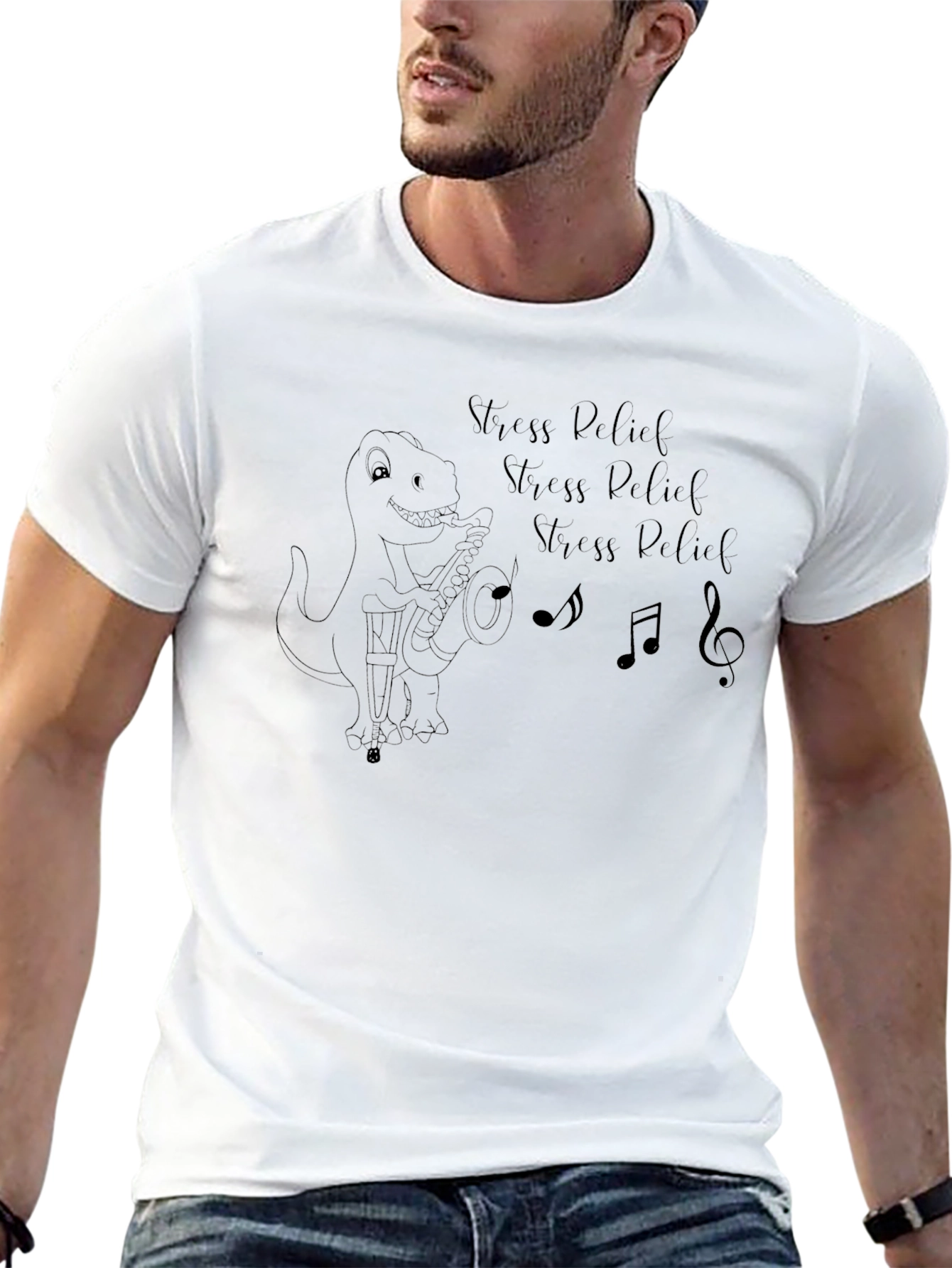 Stress Relief T-Rex Saxophone Graphic Tee - Black
