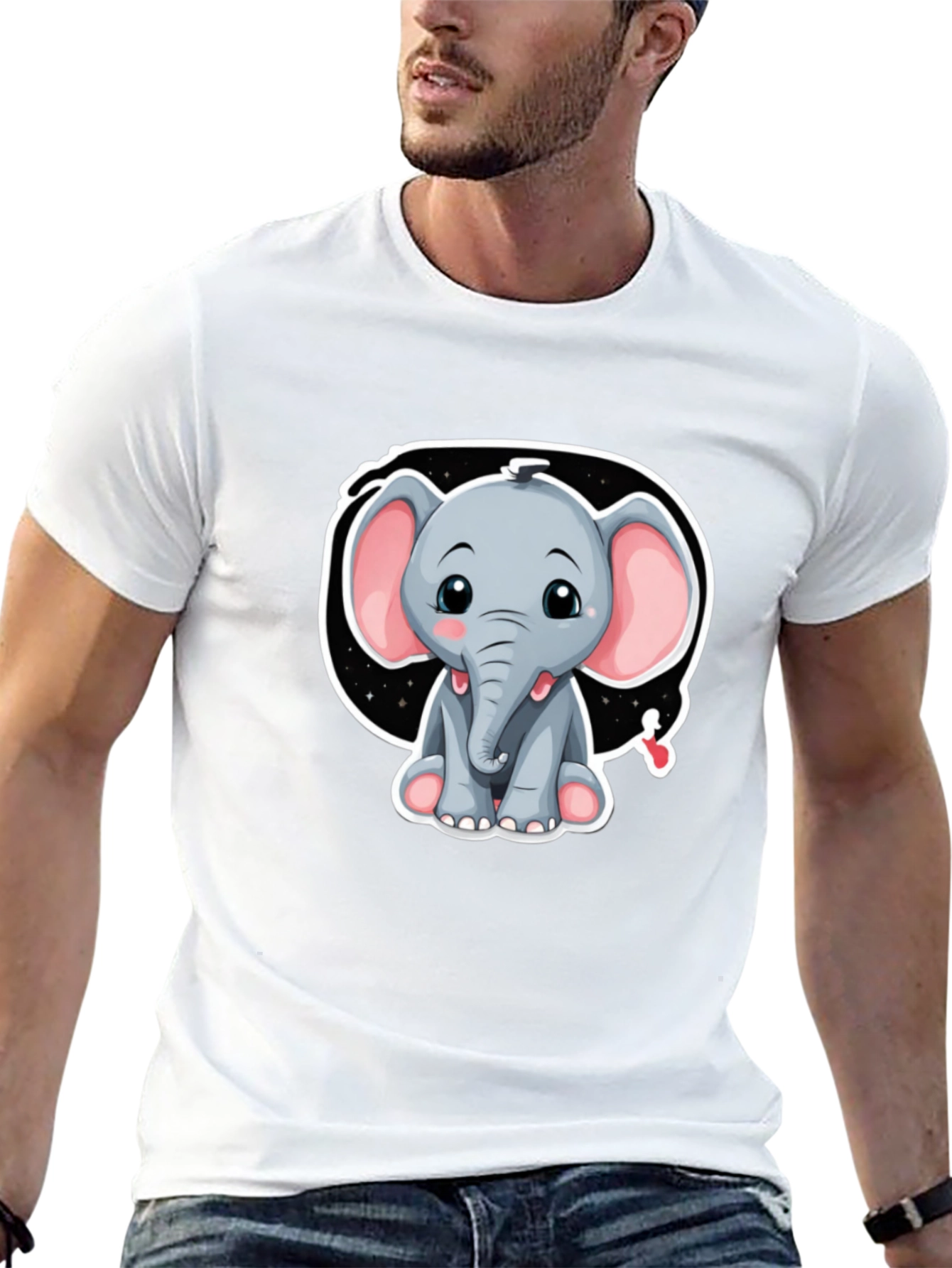 Cute Elephant Graphic Tee - Black Cotton Shirt