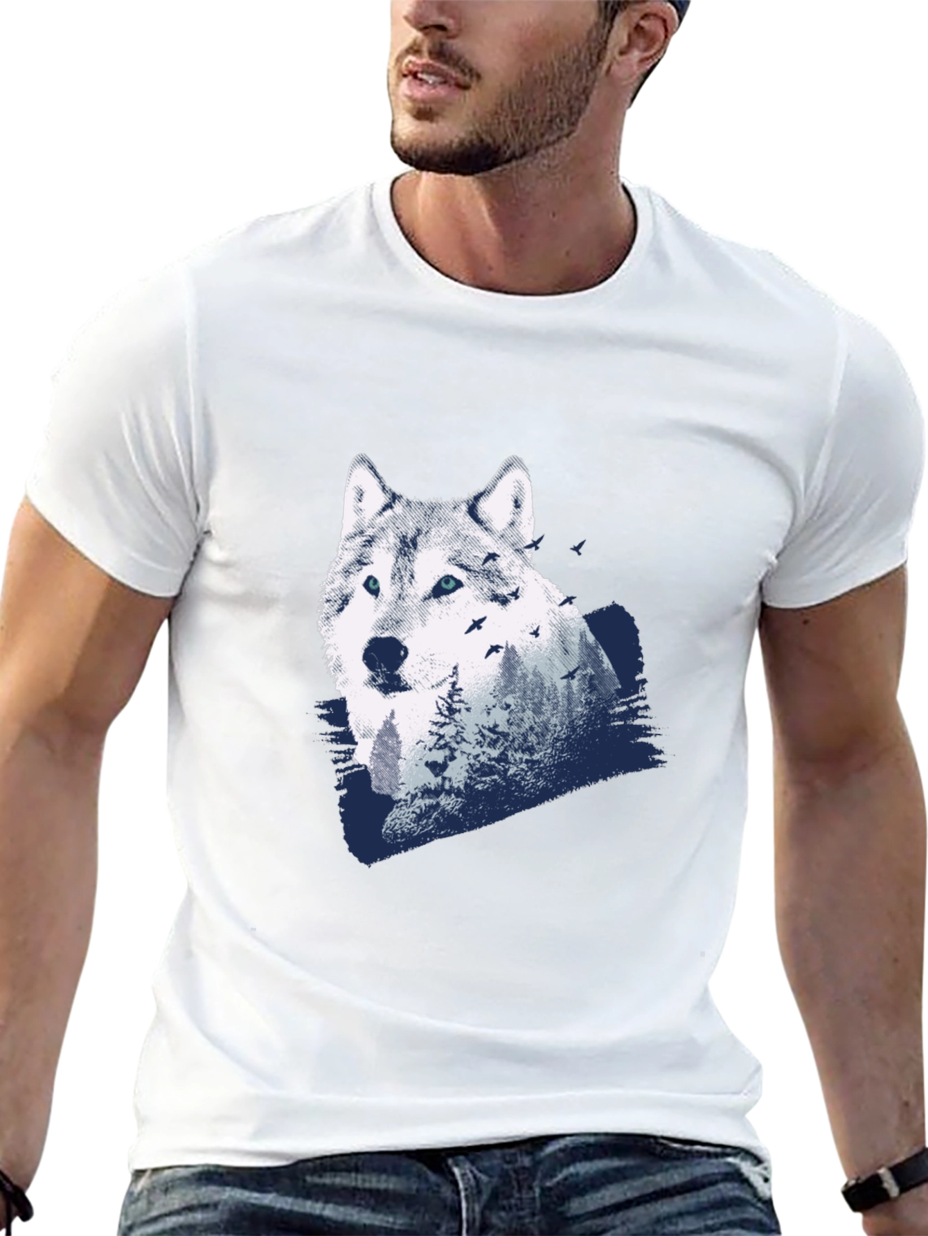Wolf Nature Scene Graphic Tee - Black
