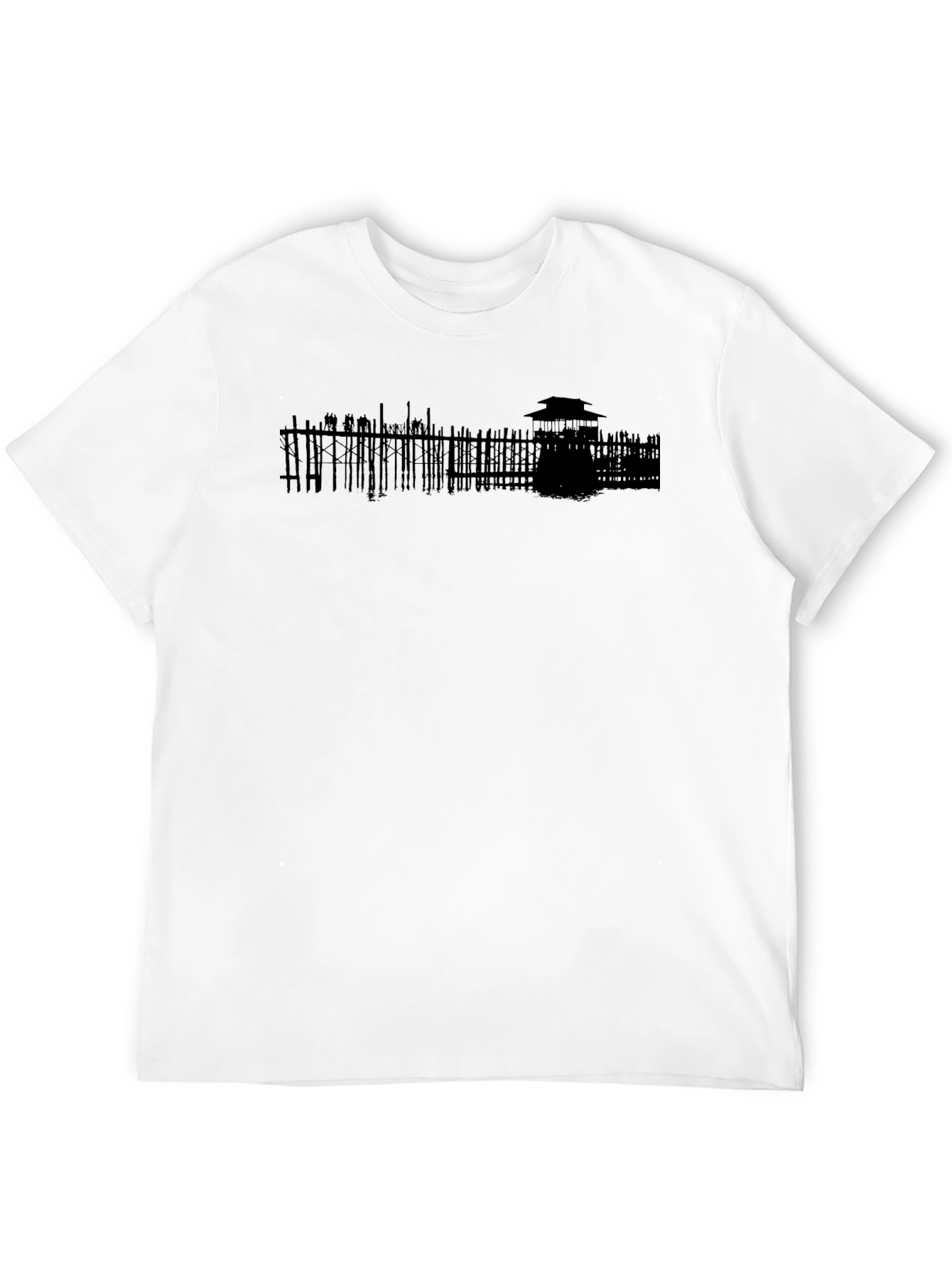 Mens Black T-Shirt with Architectural Silhouette Design