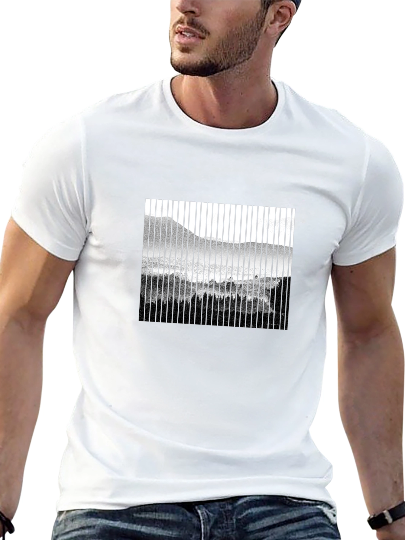 Abstract Mountain Scene Mens Black T-Shirt